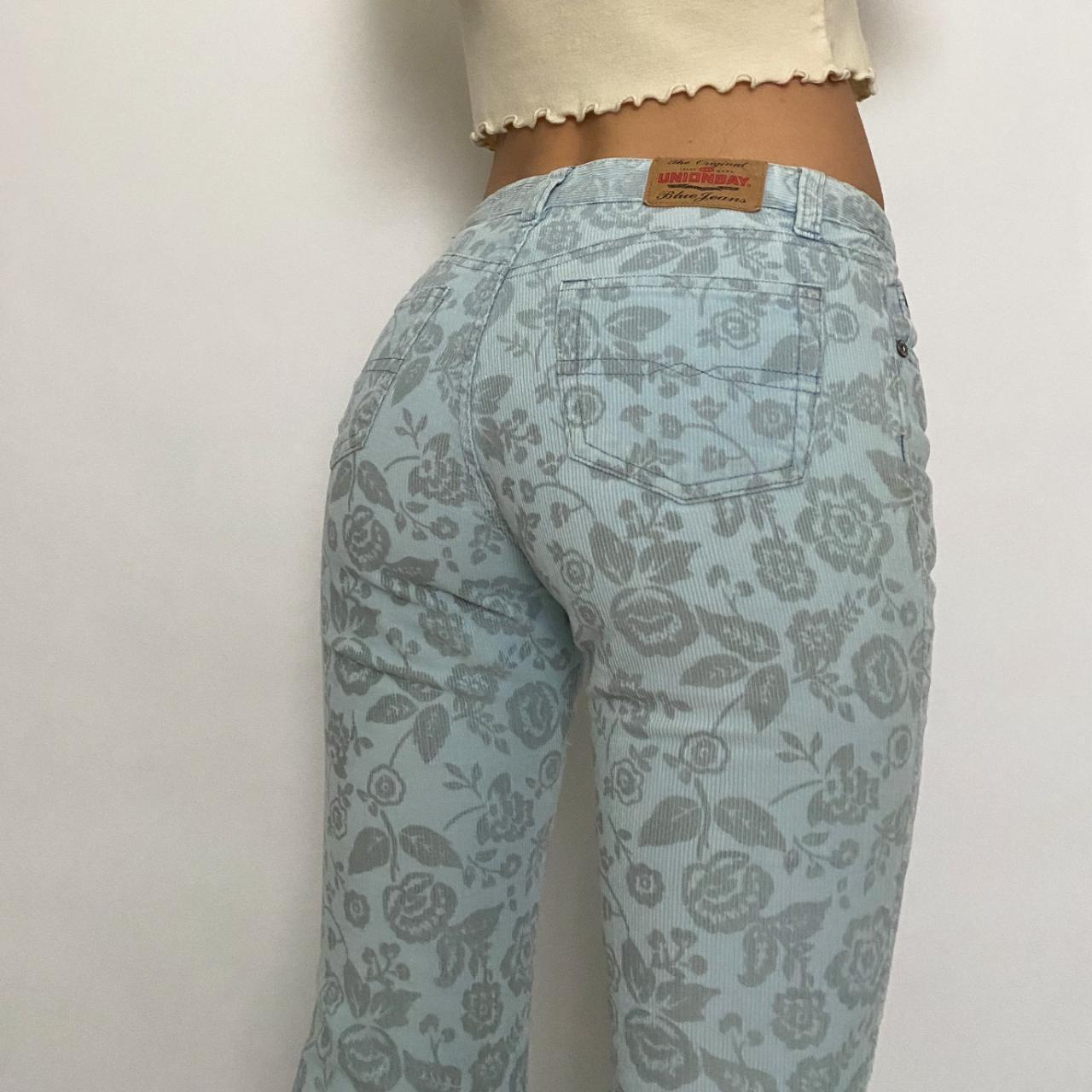baby blue floral corduroys - size 24/xs