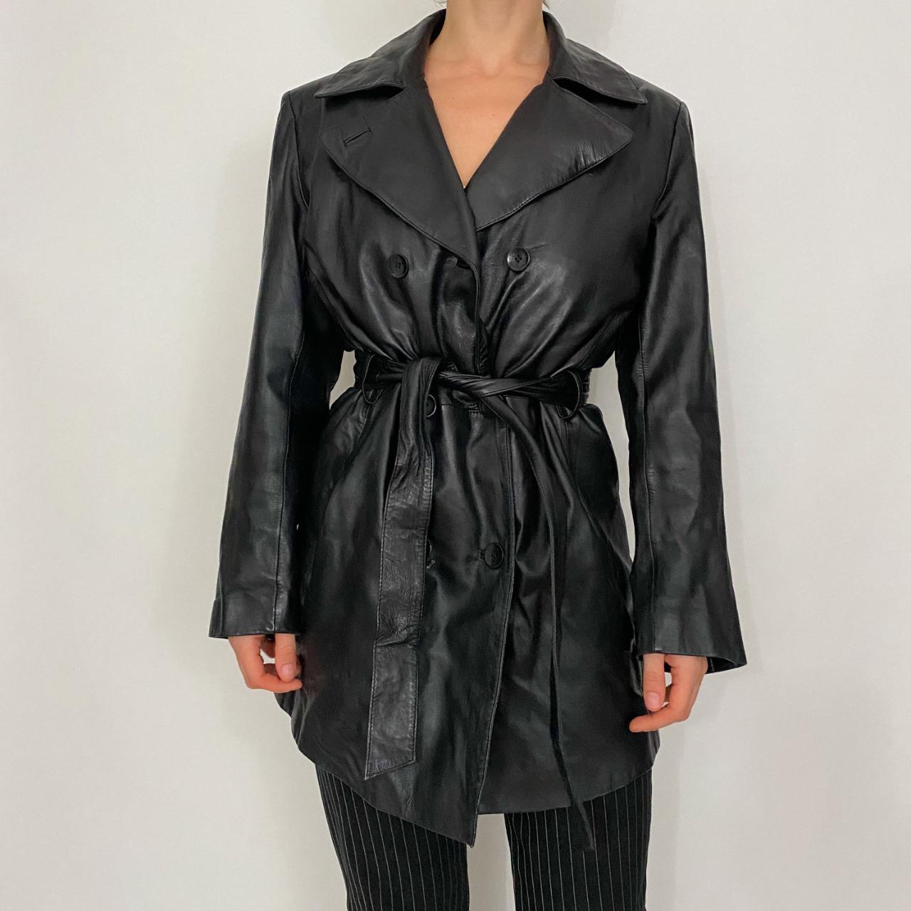 belted leather jacket - small