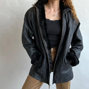 black leather jacket faux fur lining  