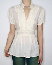 White Ruffle Blouse (L-XL) 