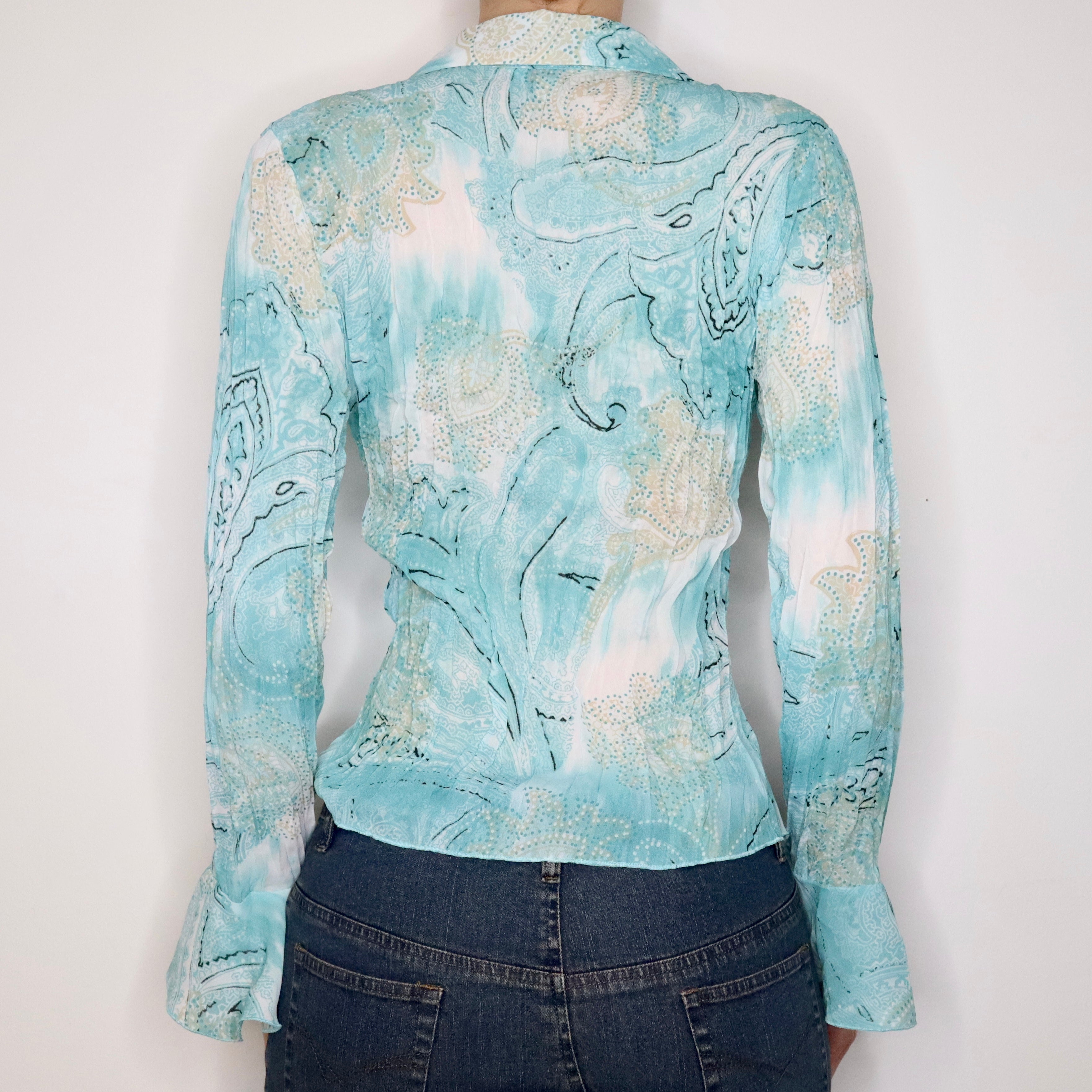 Blue Paisley Ruffle Blouse (S-M) 