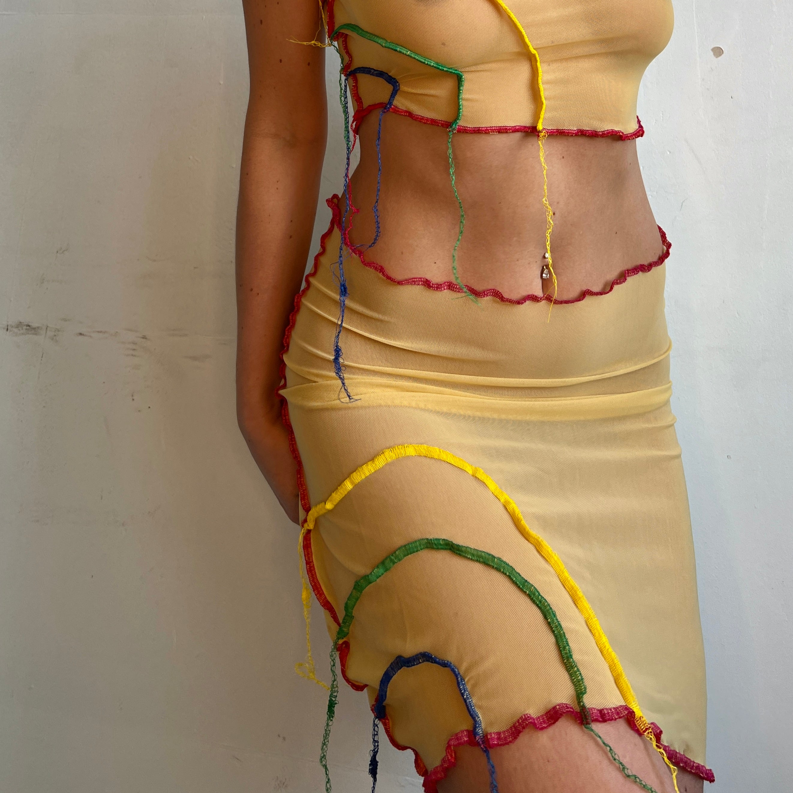 rainbow embroidered beige mesh set 🌈