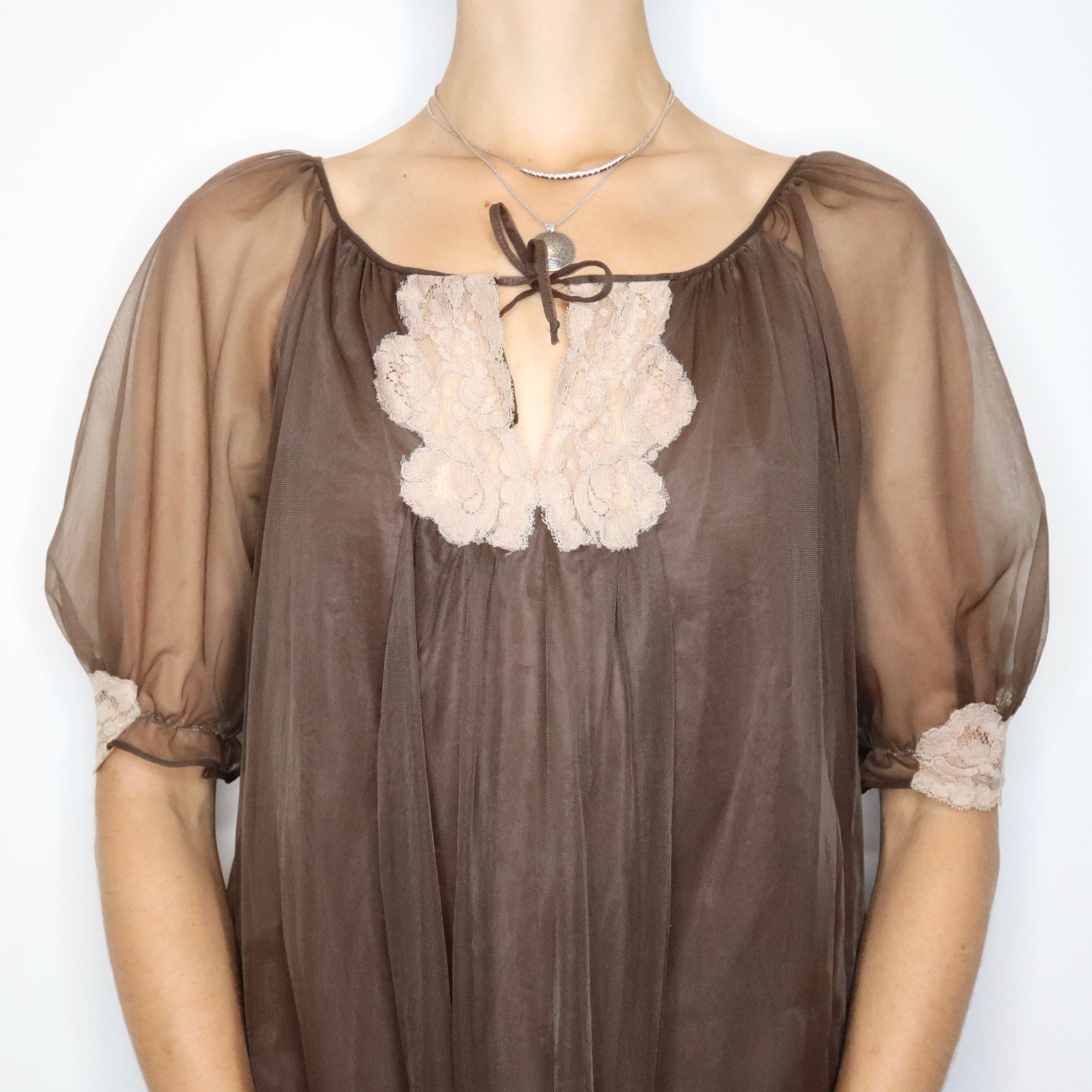 60s Brown Babydoll Nightgown (L)