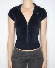 Black Velour Zip Up Hoodie (S-M) 