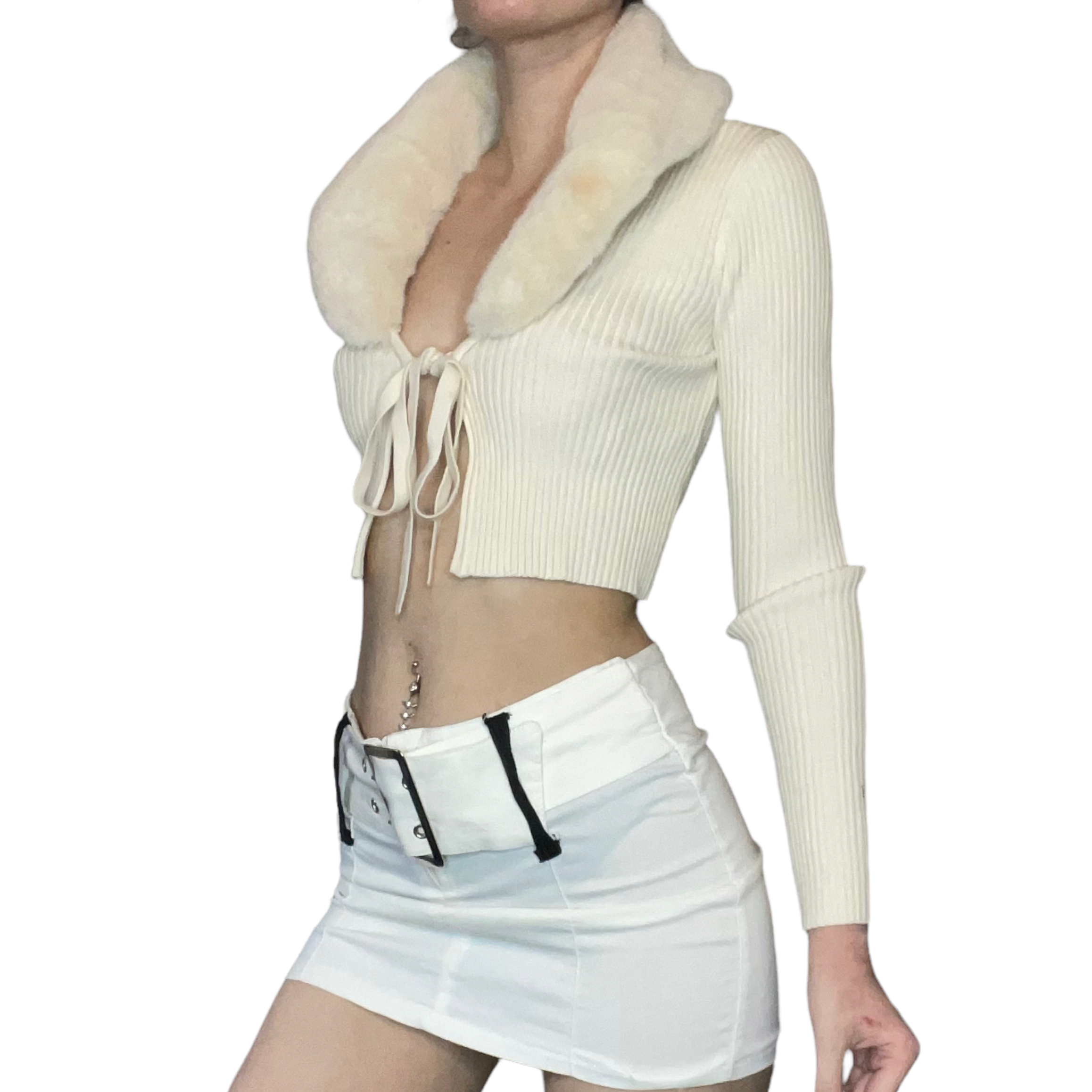 Fur collar ribbed top