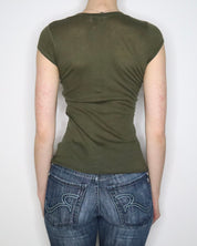 Green Short Sleeve Henley Top (Small) 