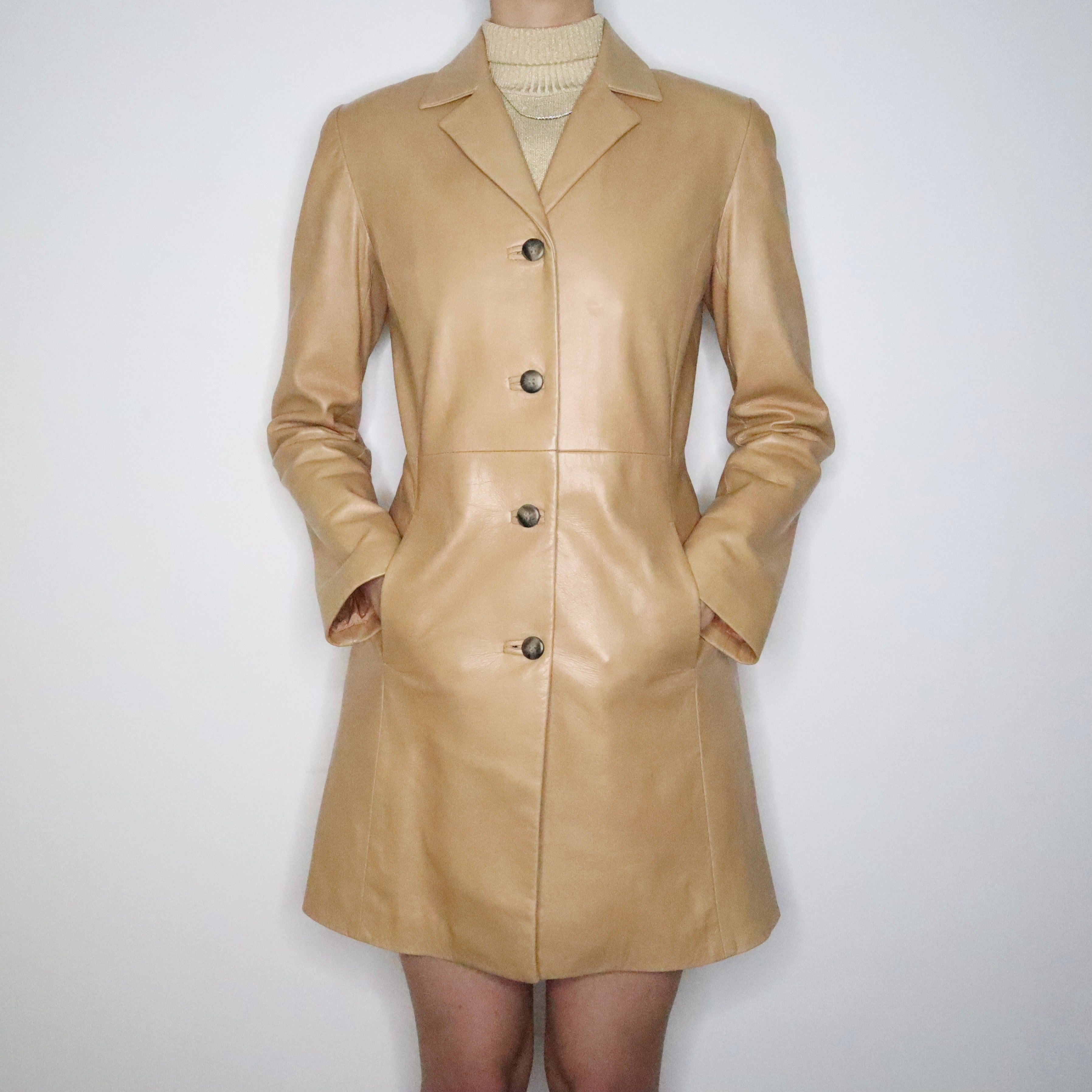 Long Tan Leather Jacket (Small)