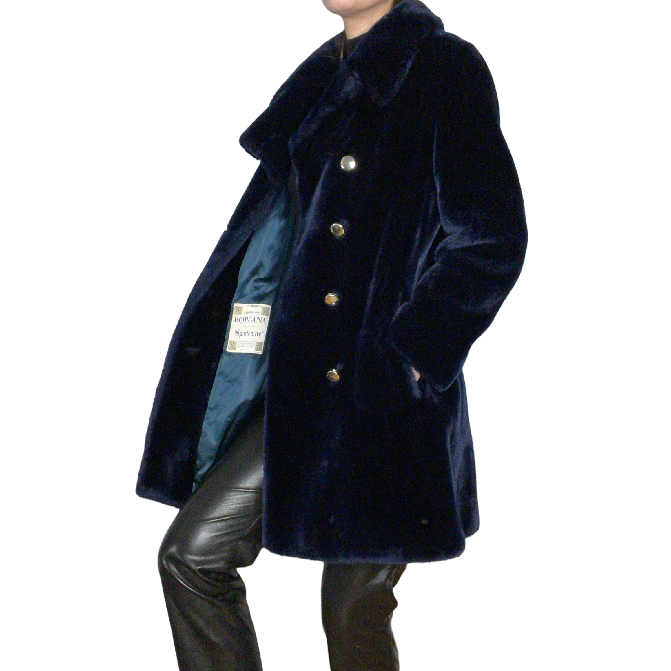 vintage navy blue fur coat