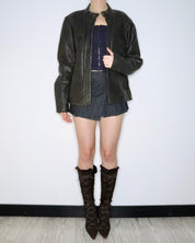 Dark Green Leather Motorcycle Jacket (L-XL) 
