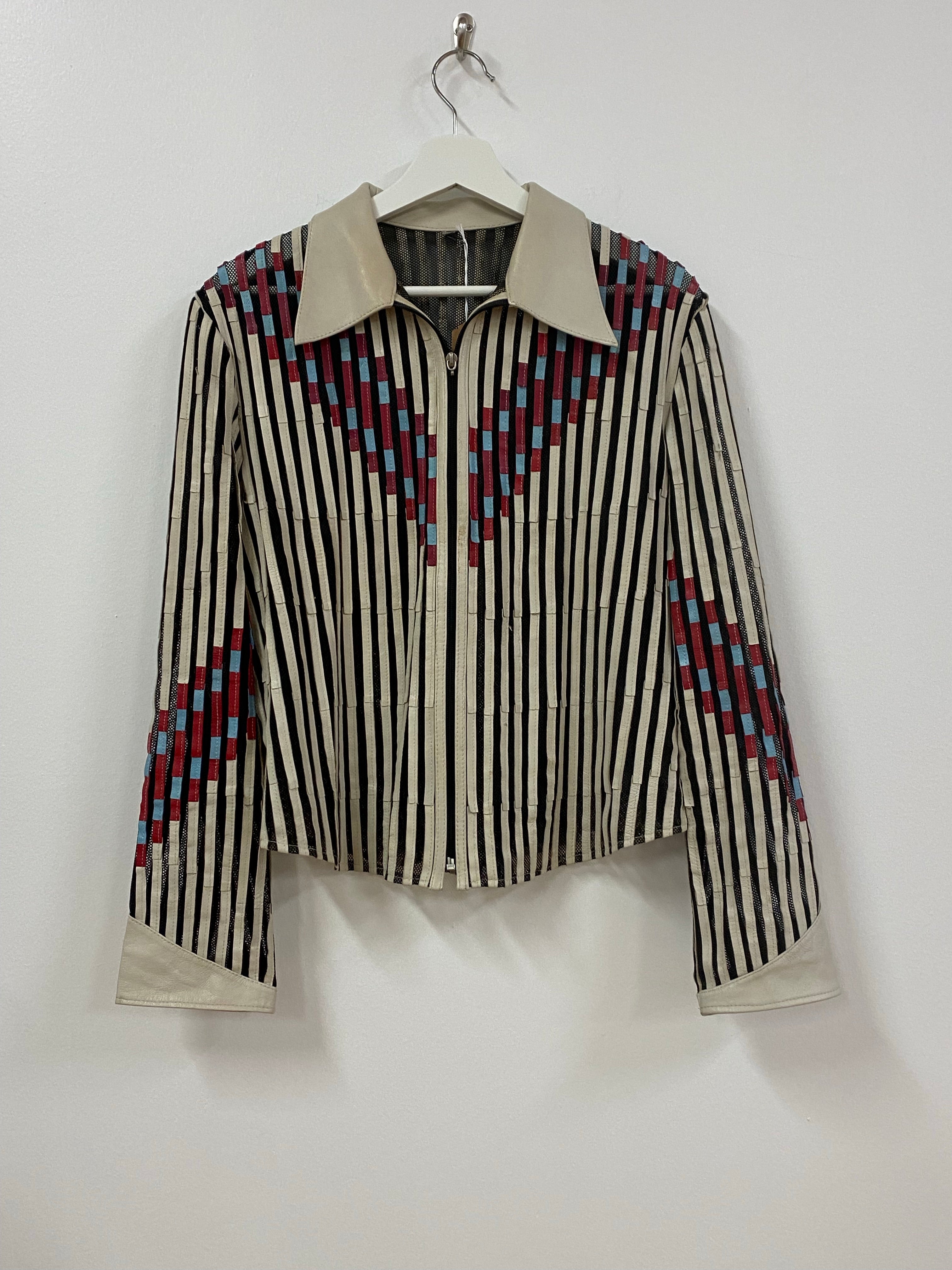 Leather and Mesh Stripe Jacket