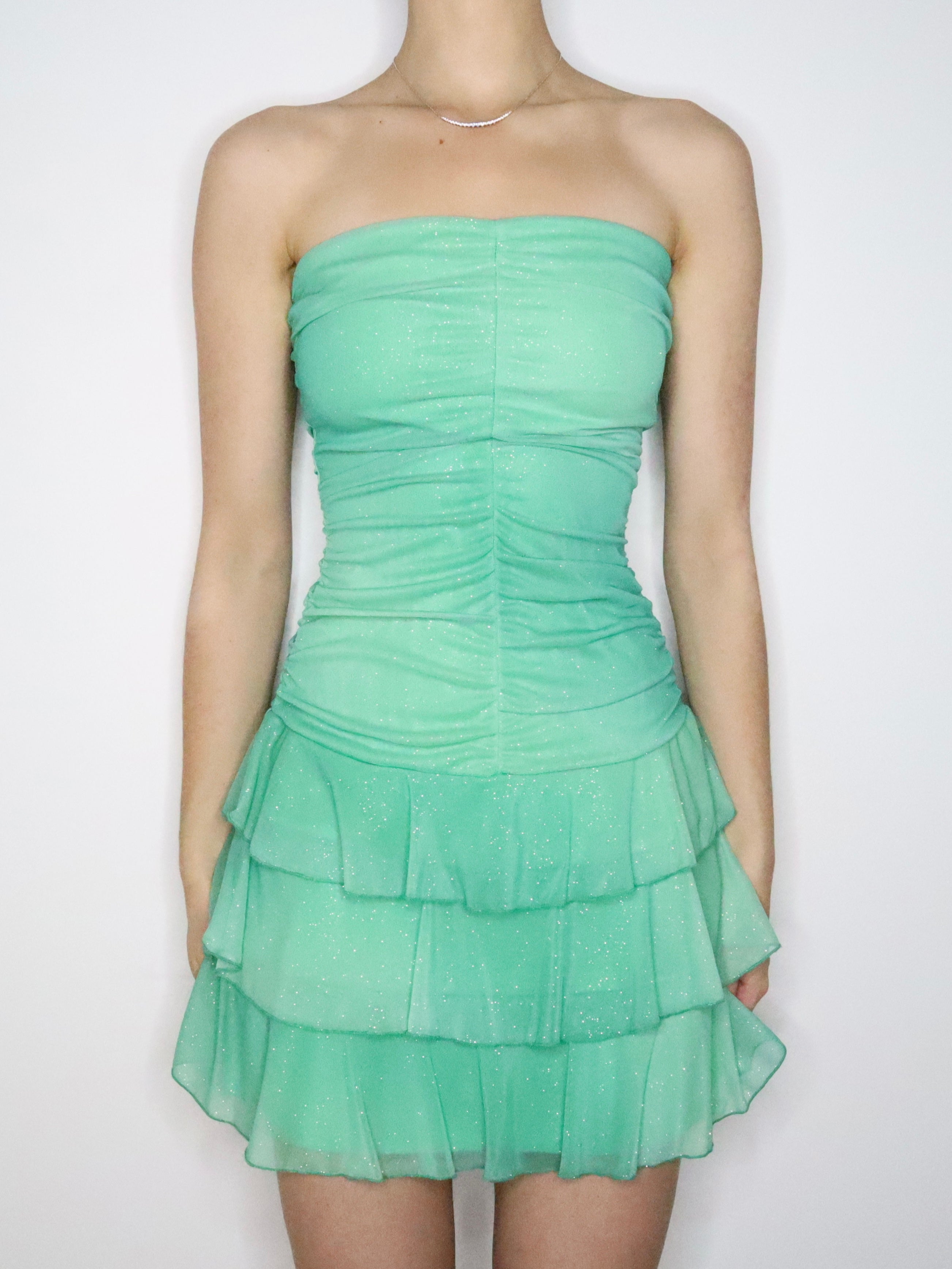 Green Glitter Mesh Mini Dress (Small) 