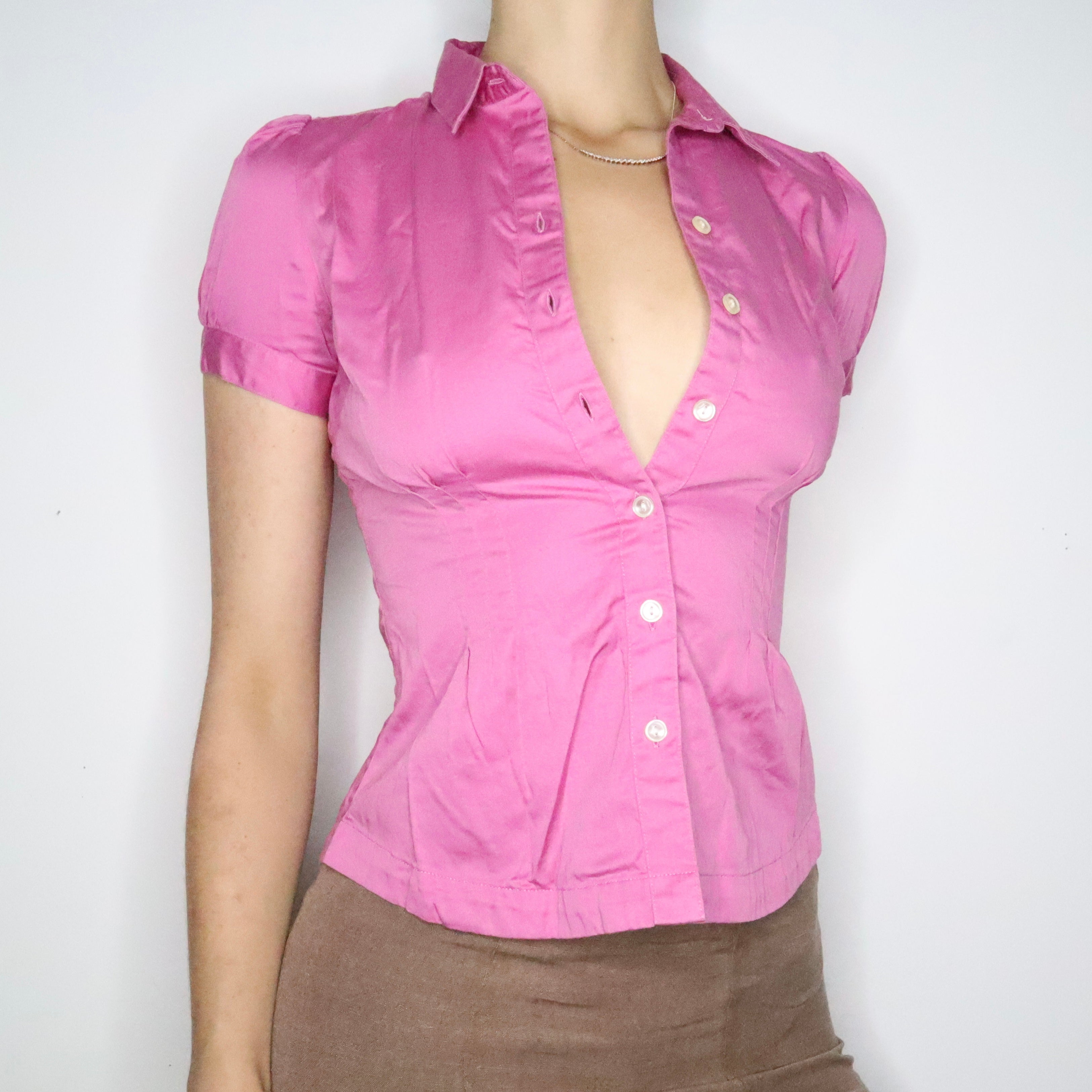 Pink Button Up Blouse (XS-S)