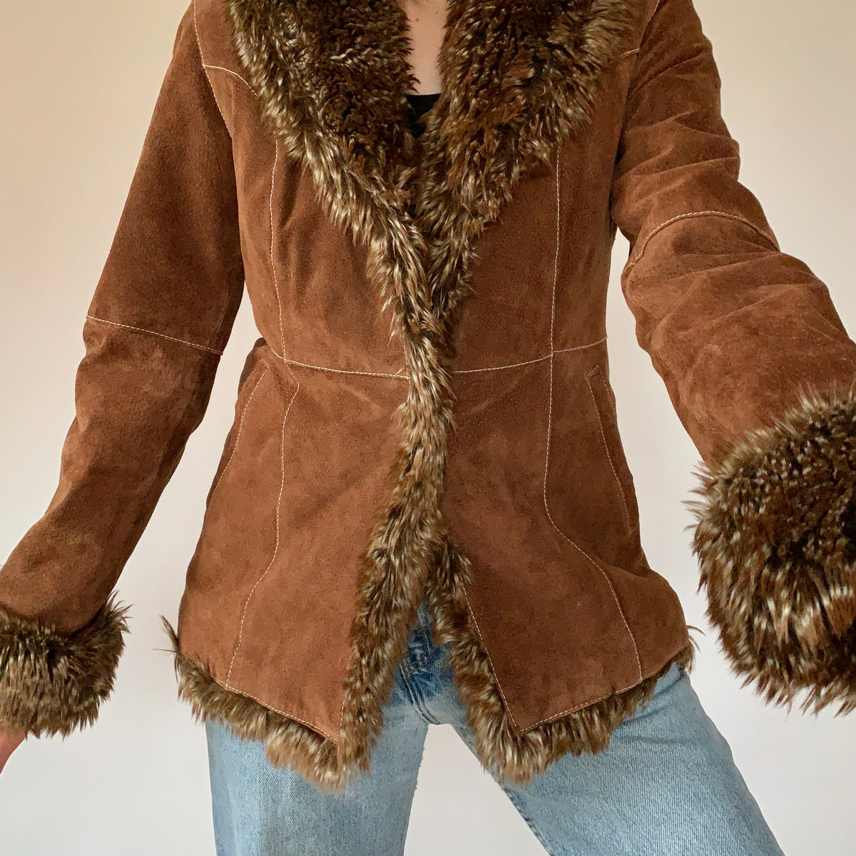 Y2K Leather & Faux Fur Coat — Holy Thrift