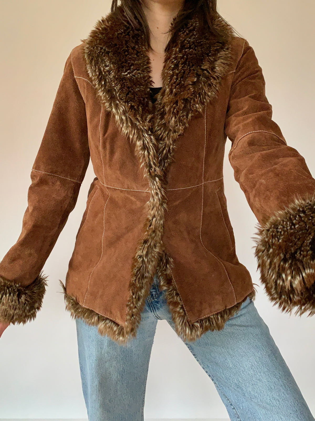 Y2K Leather & Faux Fur Coat — Holy Thrift