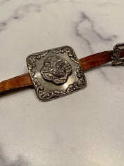 1993 BRIGHTON BELT – LEATHER – SILVER – CONCHOS & CHAIN DESIGN