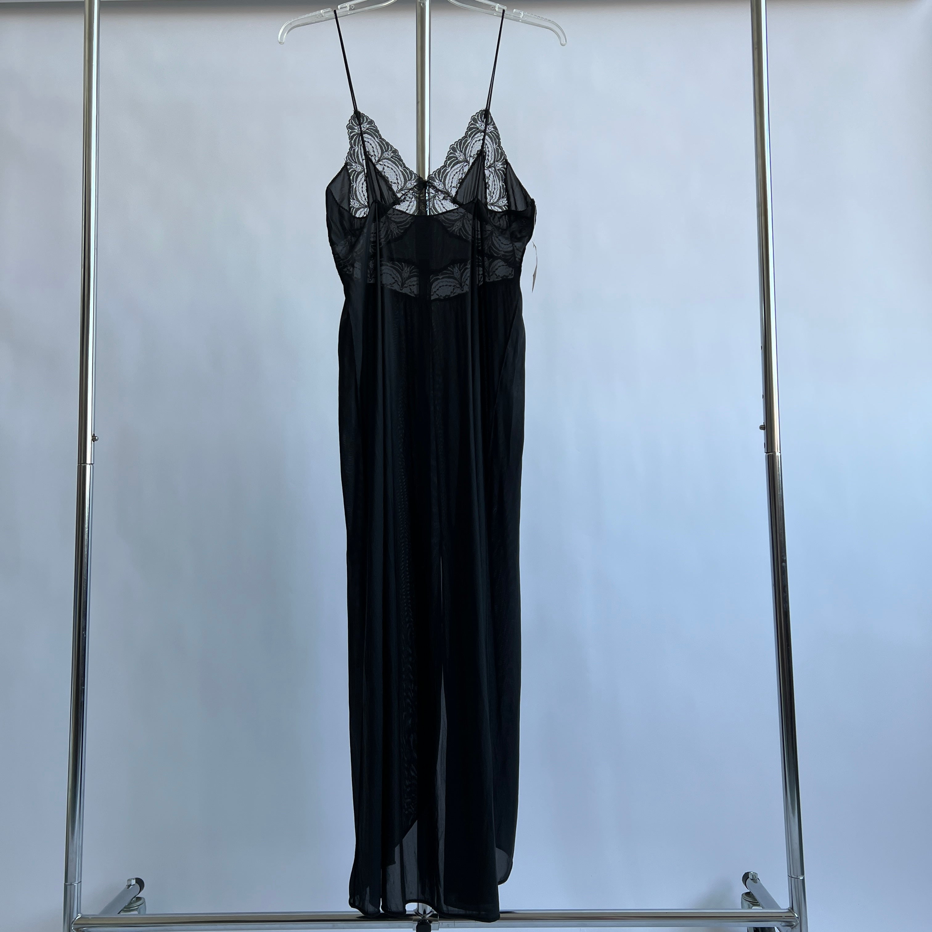 Deadstock vintage black lace maxi slip
