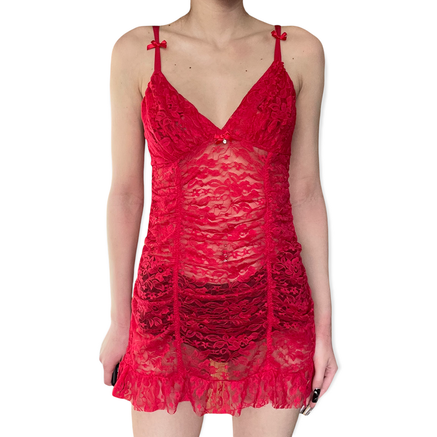 Red lace slip