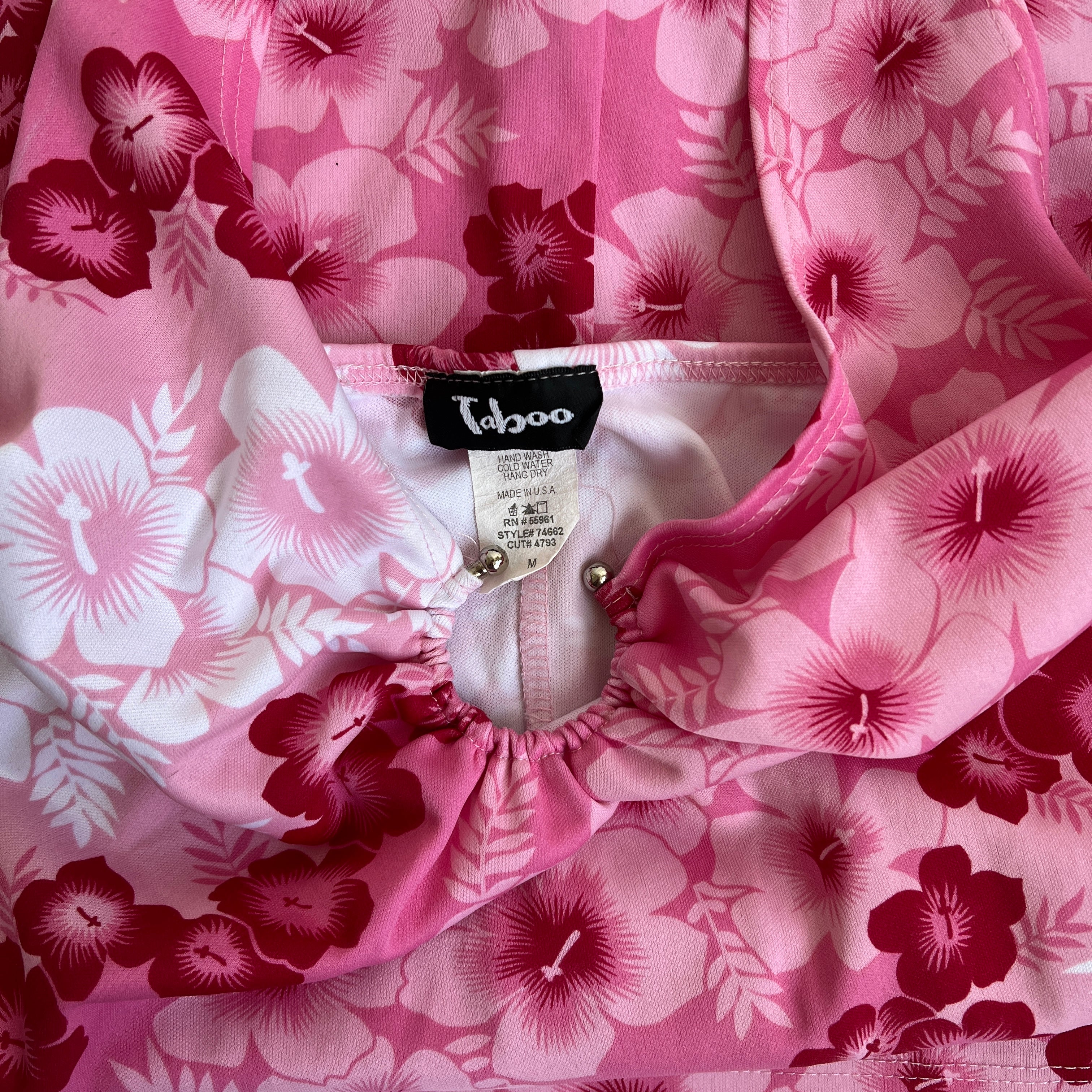 00s pink tropical halter dress