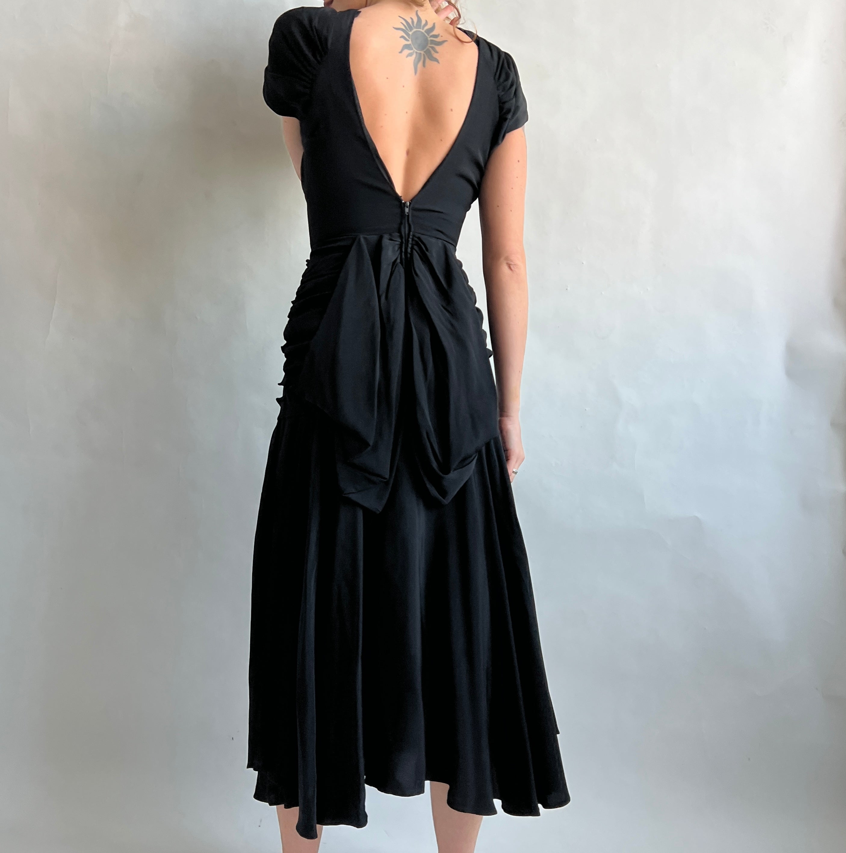 80s black crepe dress