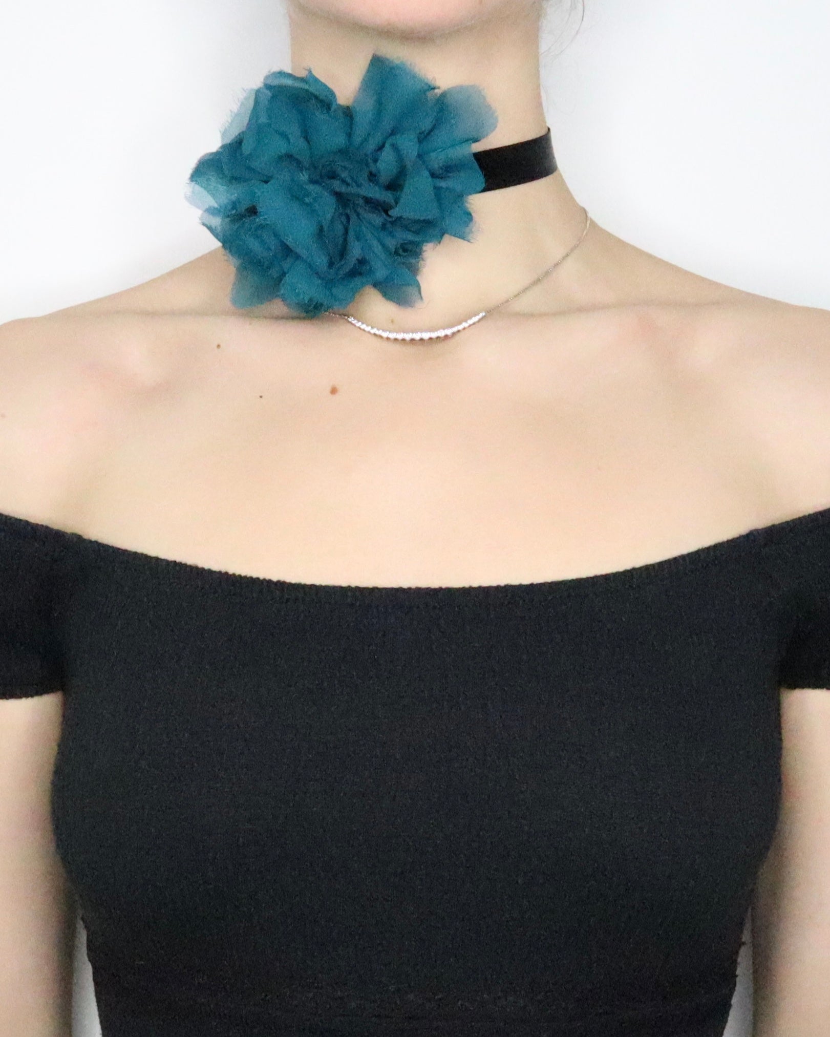 Teal Silk Flower Choker