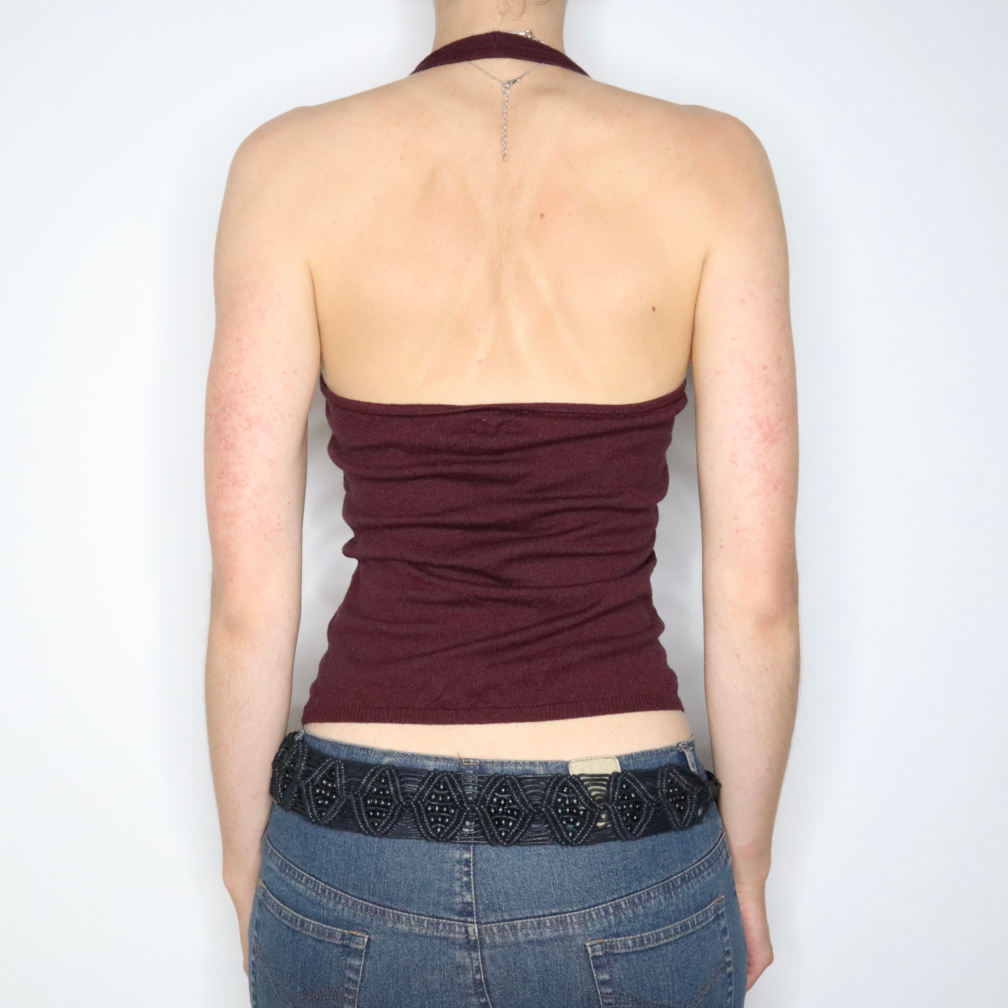 90s Burgundy Knit Halter Top (S)