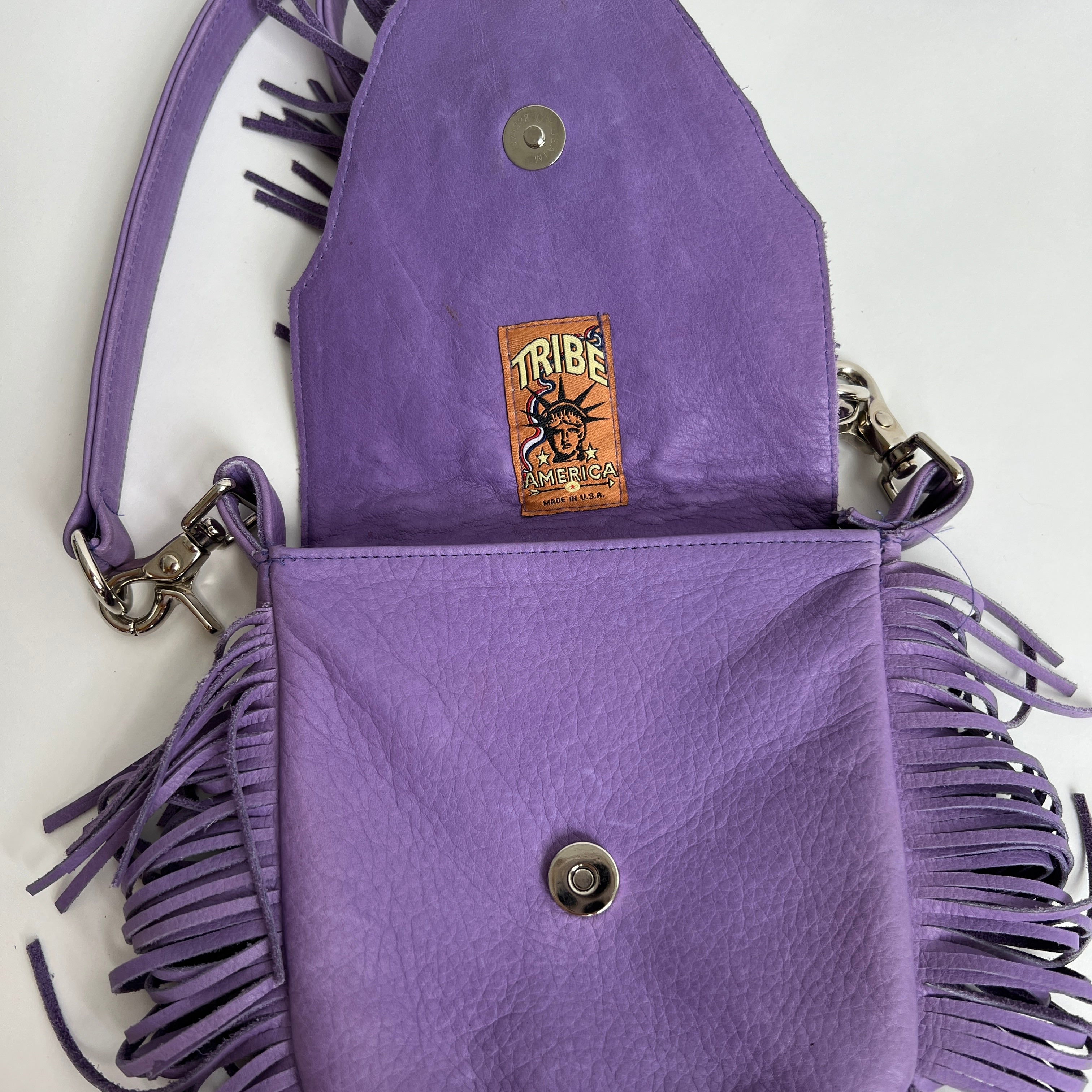 Vintage purple leather fringe purse