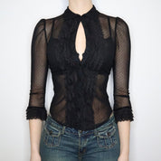Black Mesh Ruffle Blouse (Small)