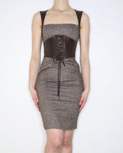 Bebe Brown Tweed Corset Dress (XS) 