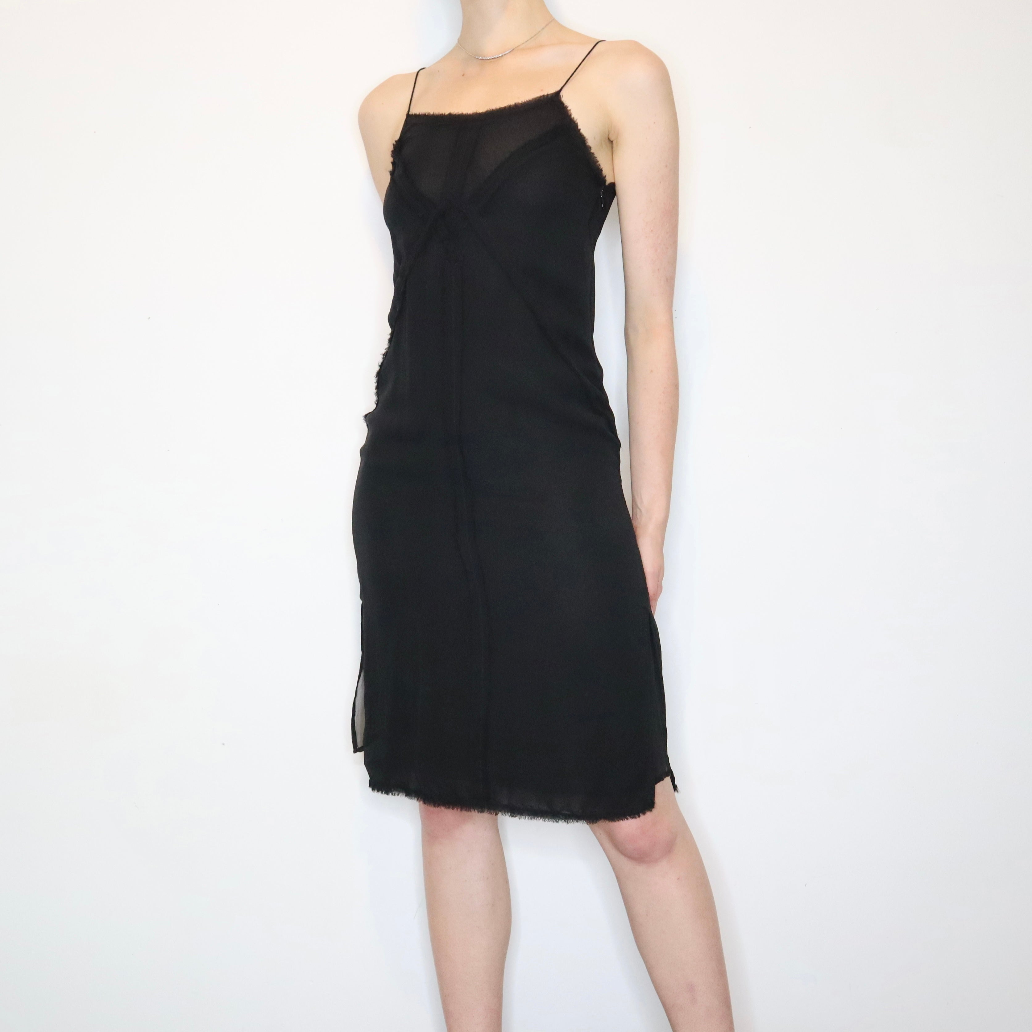 Black Silk Midi Dress (XS)