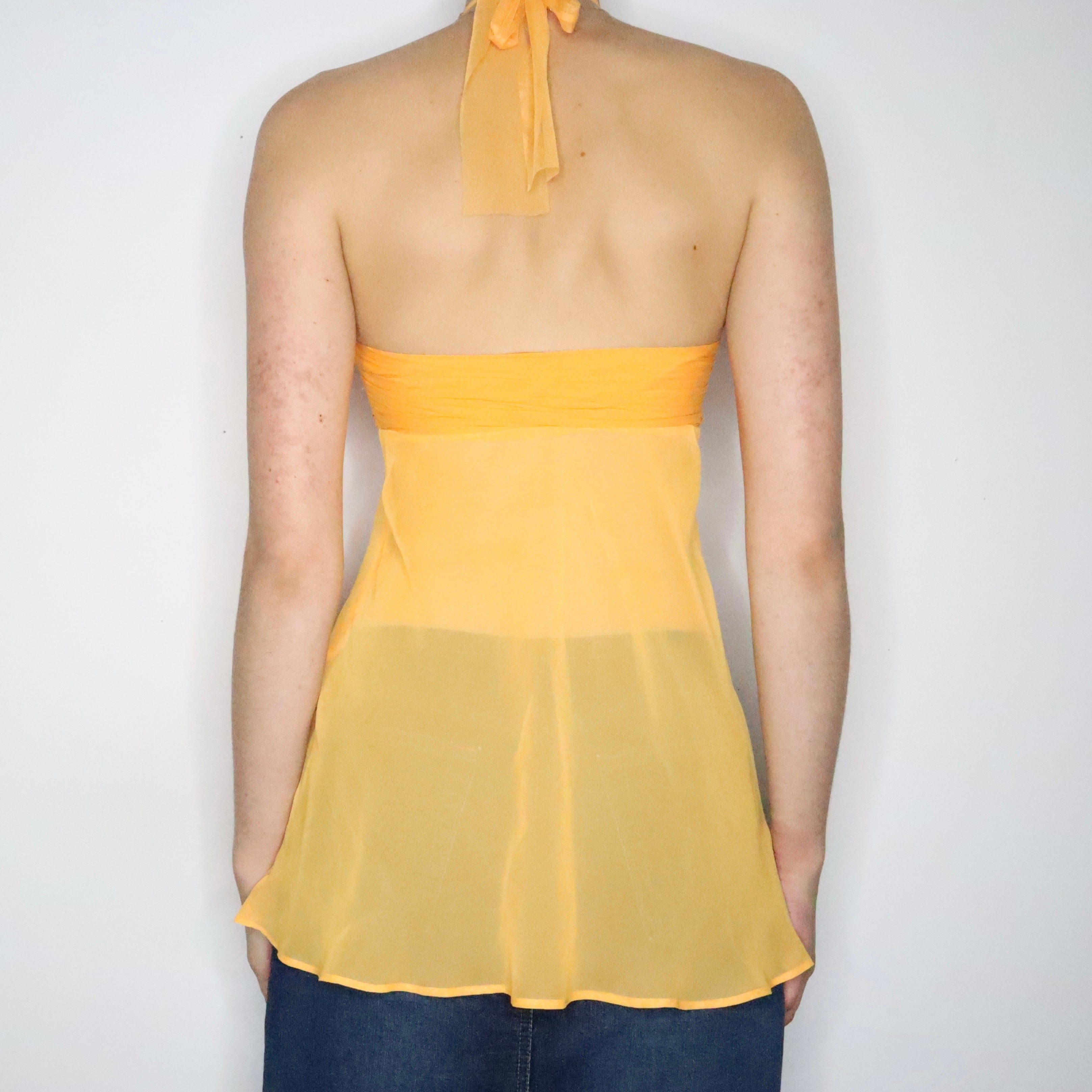 Orange Silk Babydoll Halter Top (Small)