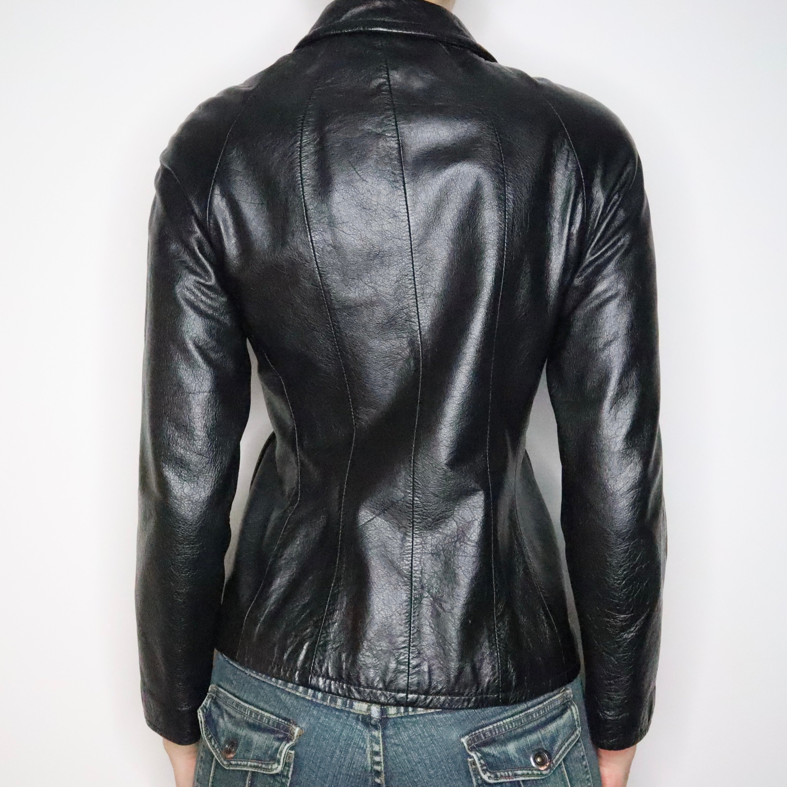 Black Leather Moto Jacket (Small)