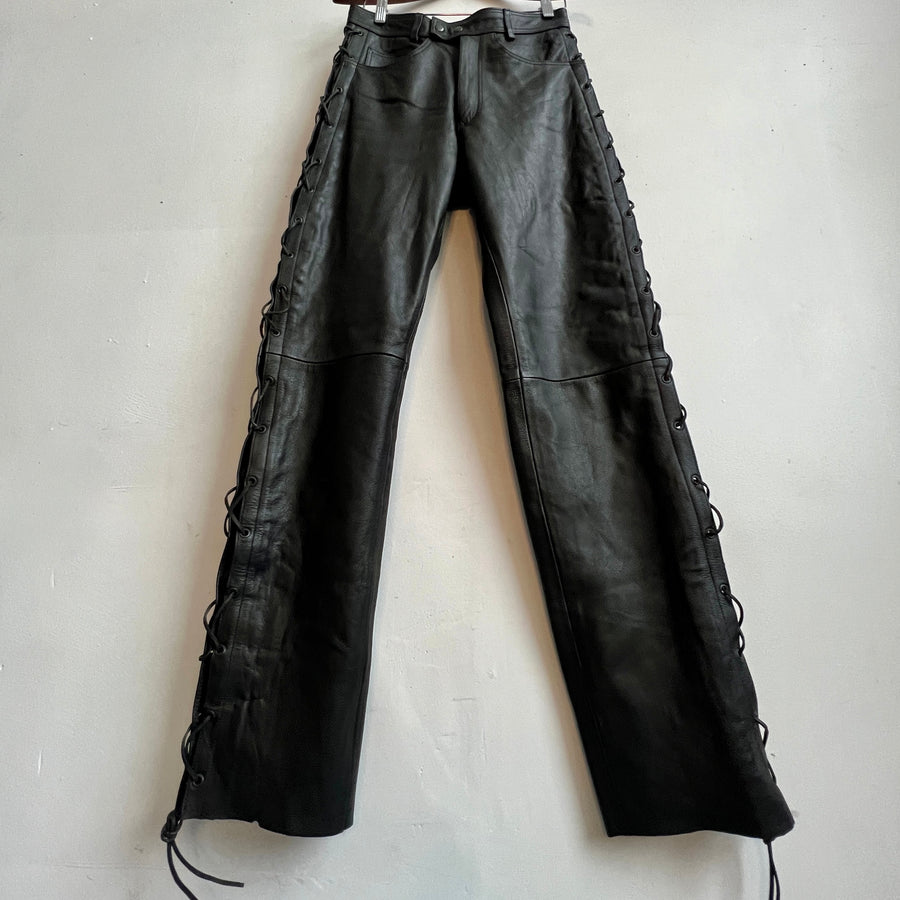 Vintage black leather lace up pant