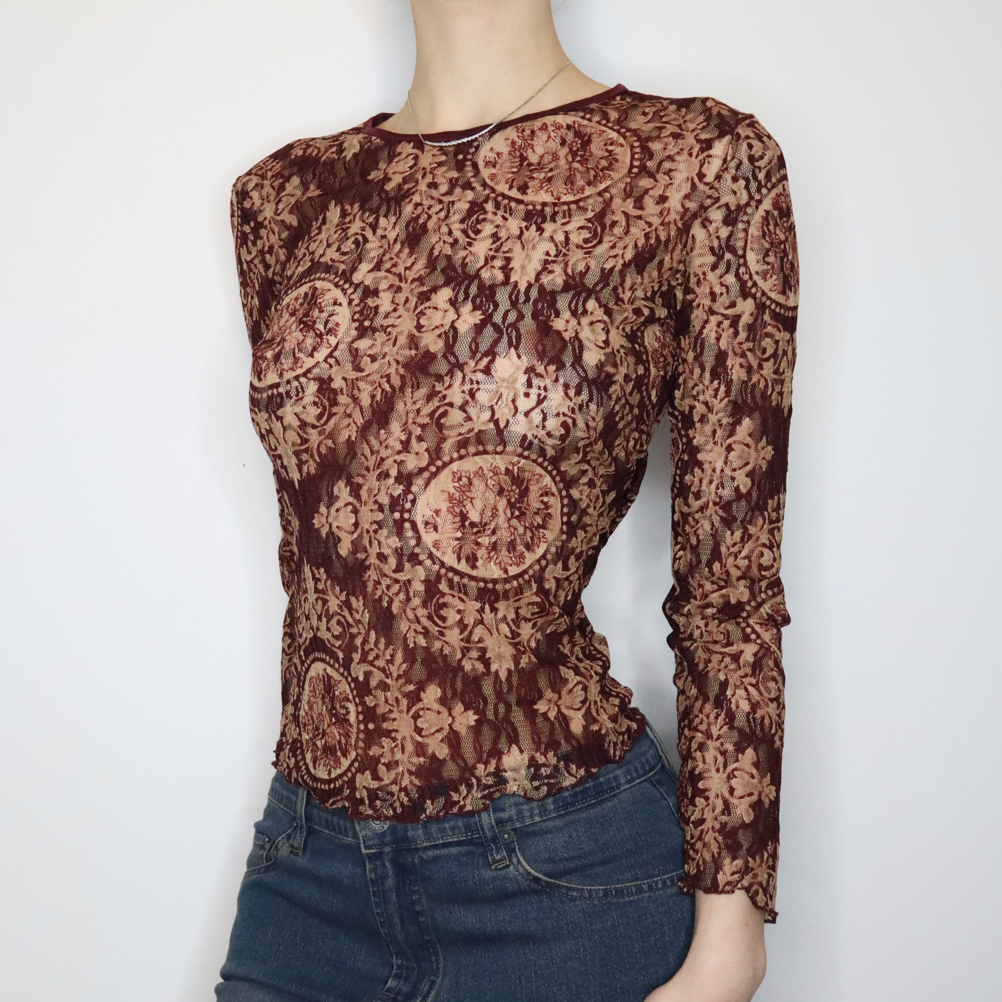 Mesh Lace Long Sleeve Top (Medium) 