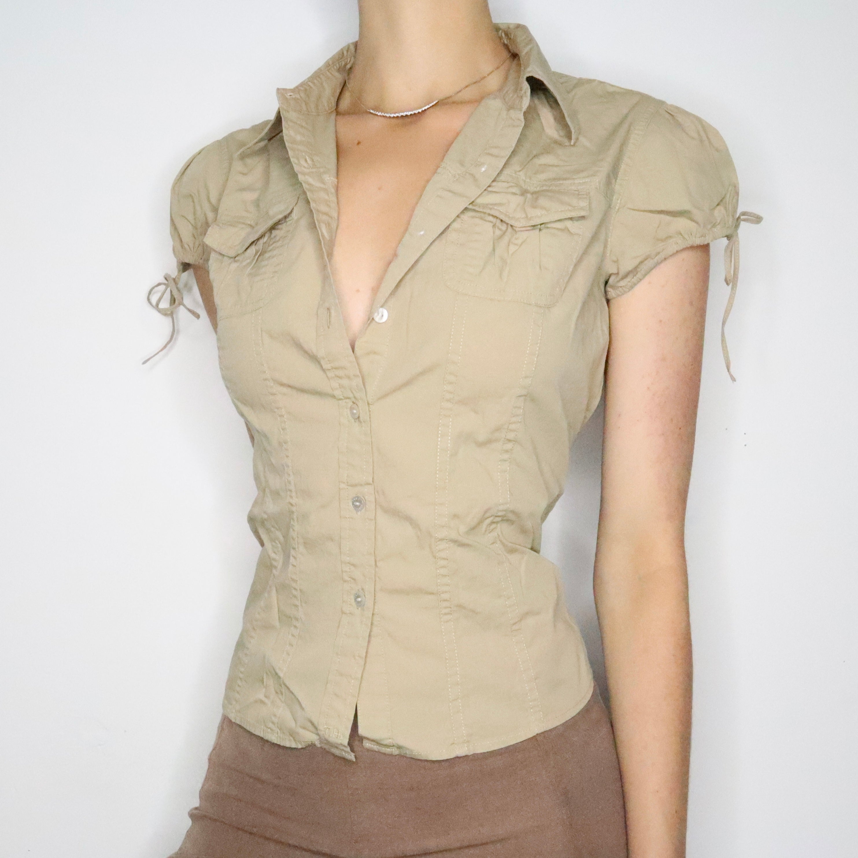 Tan Short Sleeve Button Up (M-L)