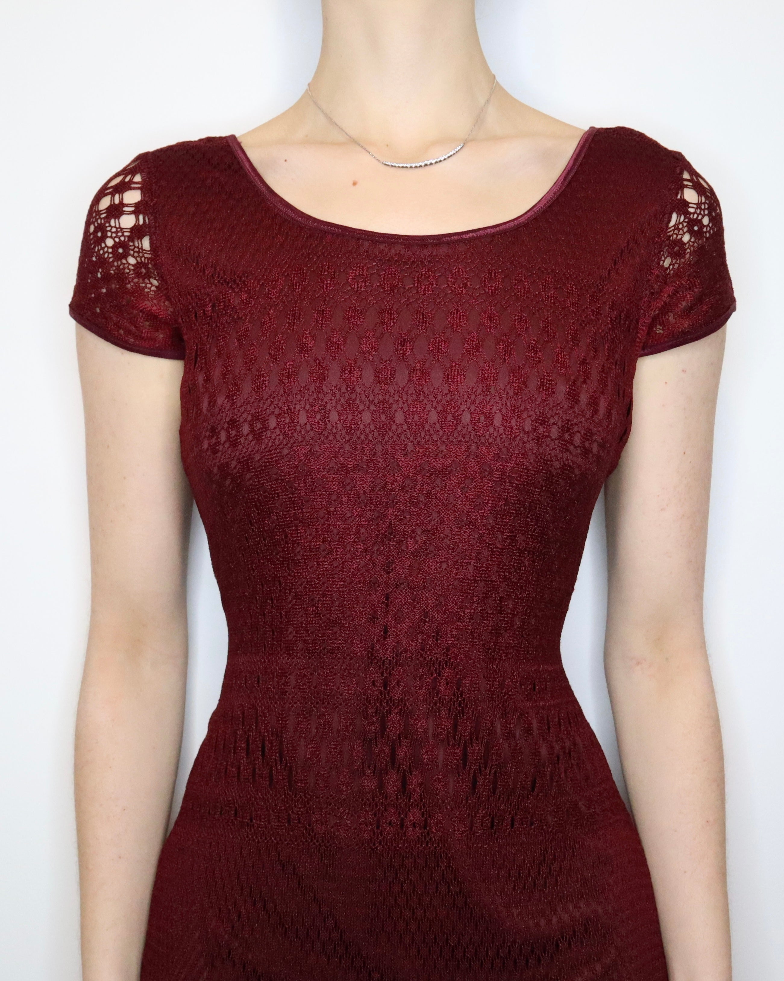 Burgundy Crochet Maxi Dress (Medium) – Holy Thrift