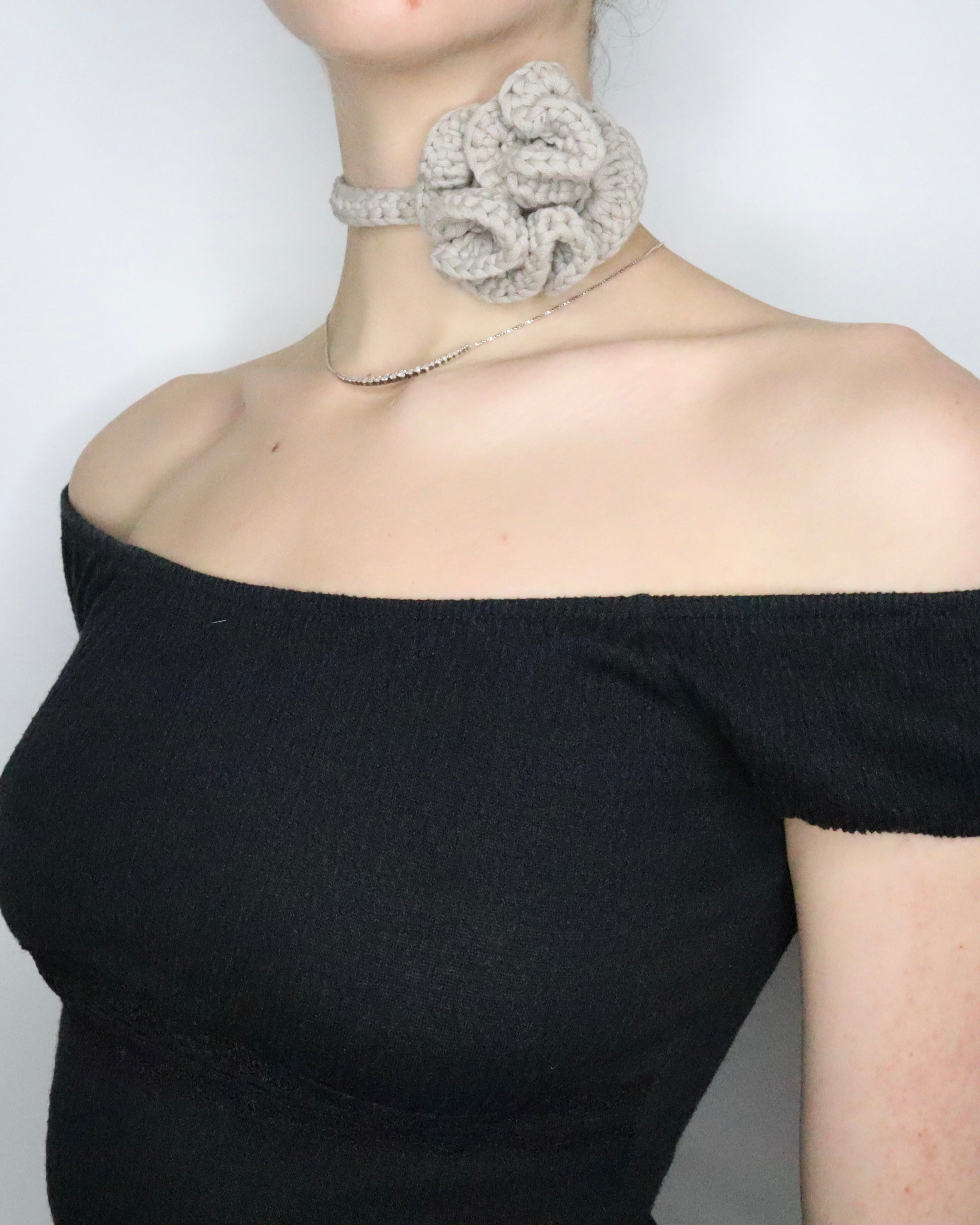 Taupe Crochet Flower Choker 