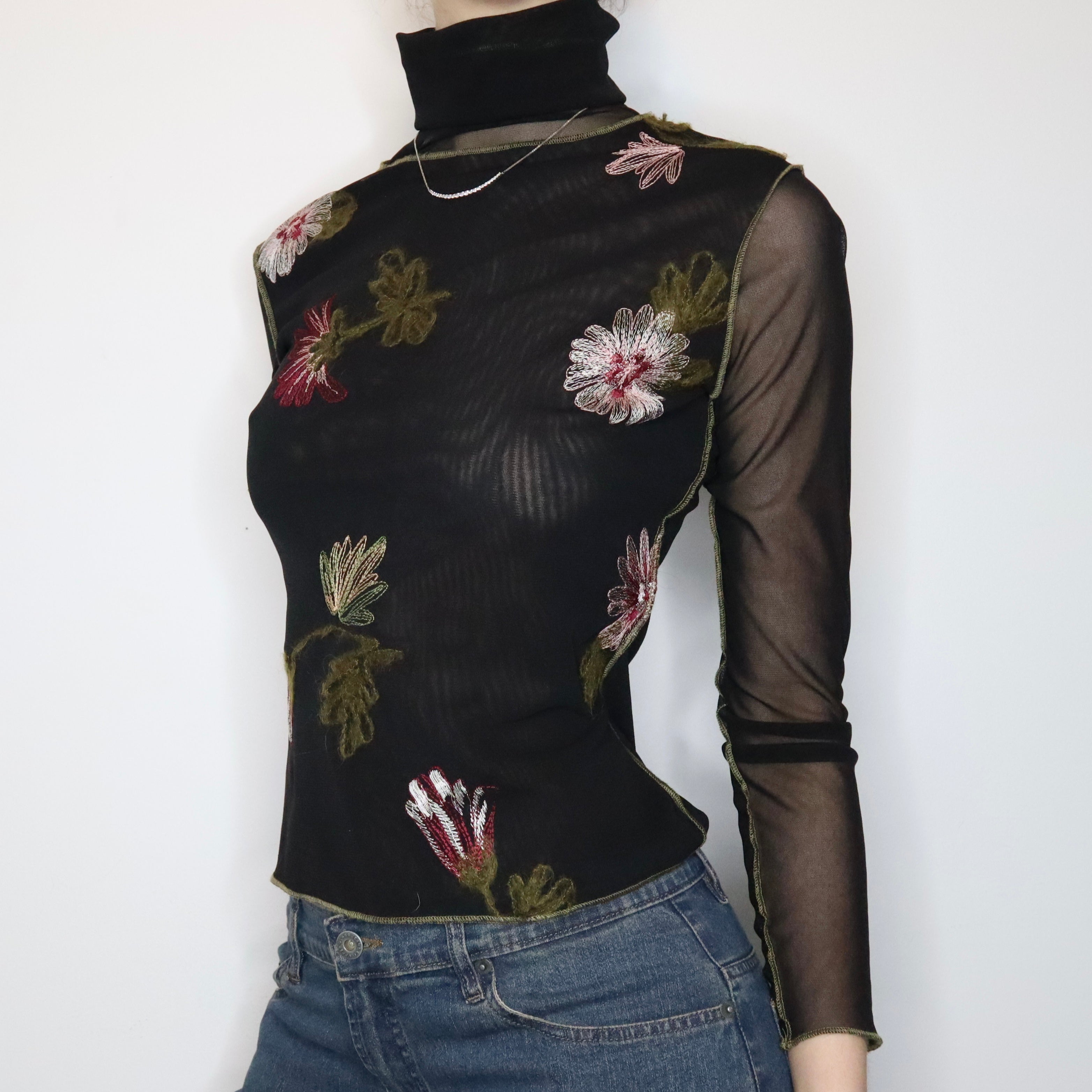 Black Mesh Embroidered Long Sleeve (S-M) 
