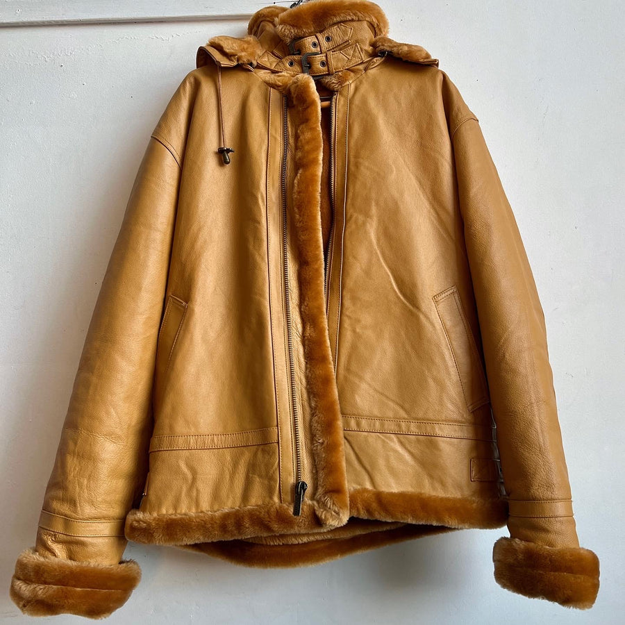 Caramel leather buckle coat
