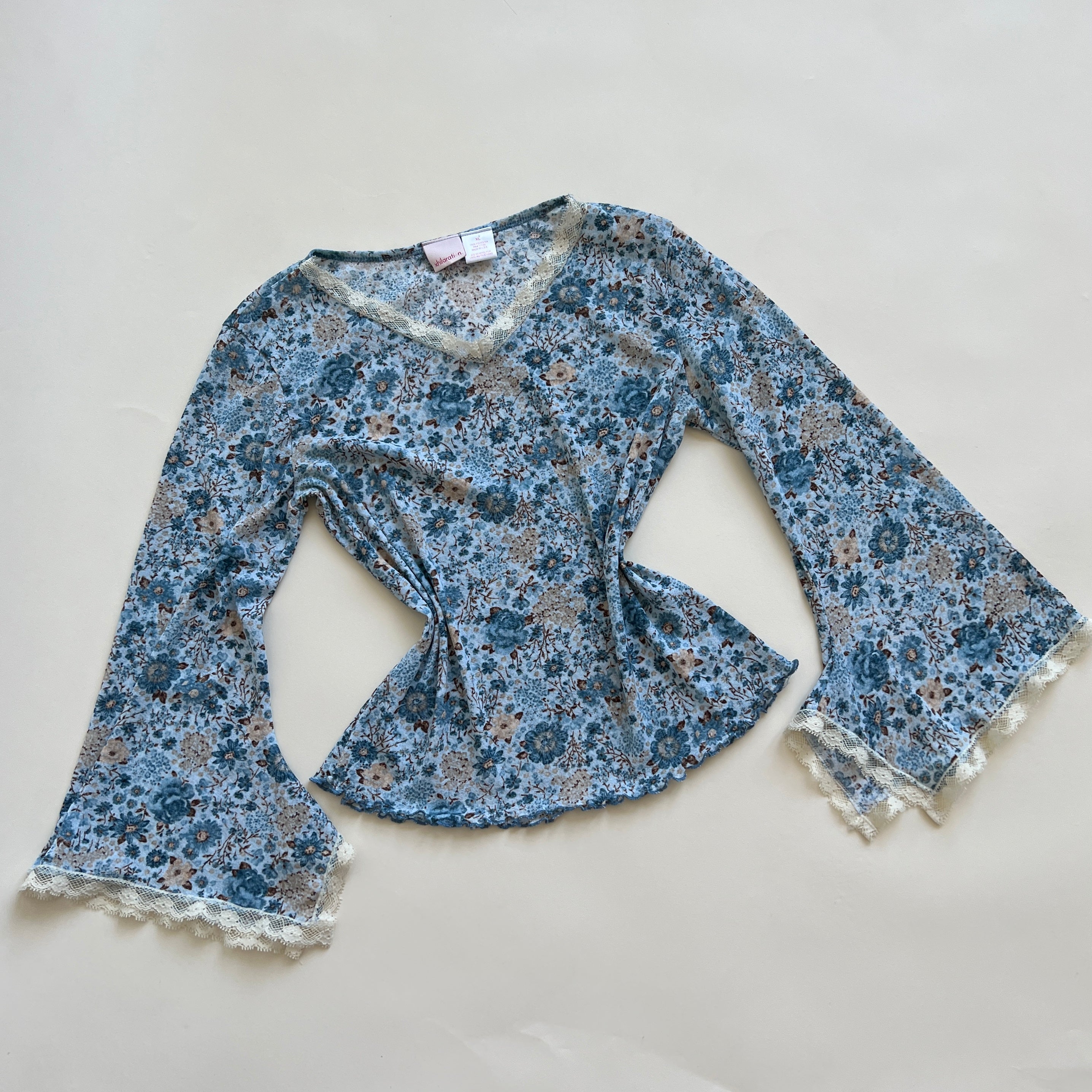00s blue floral top