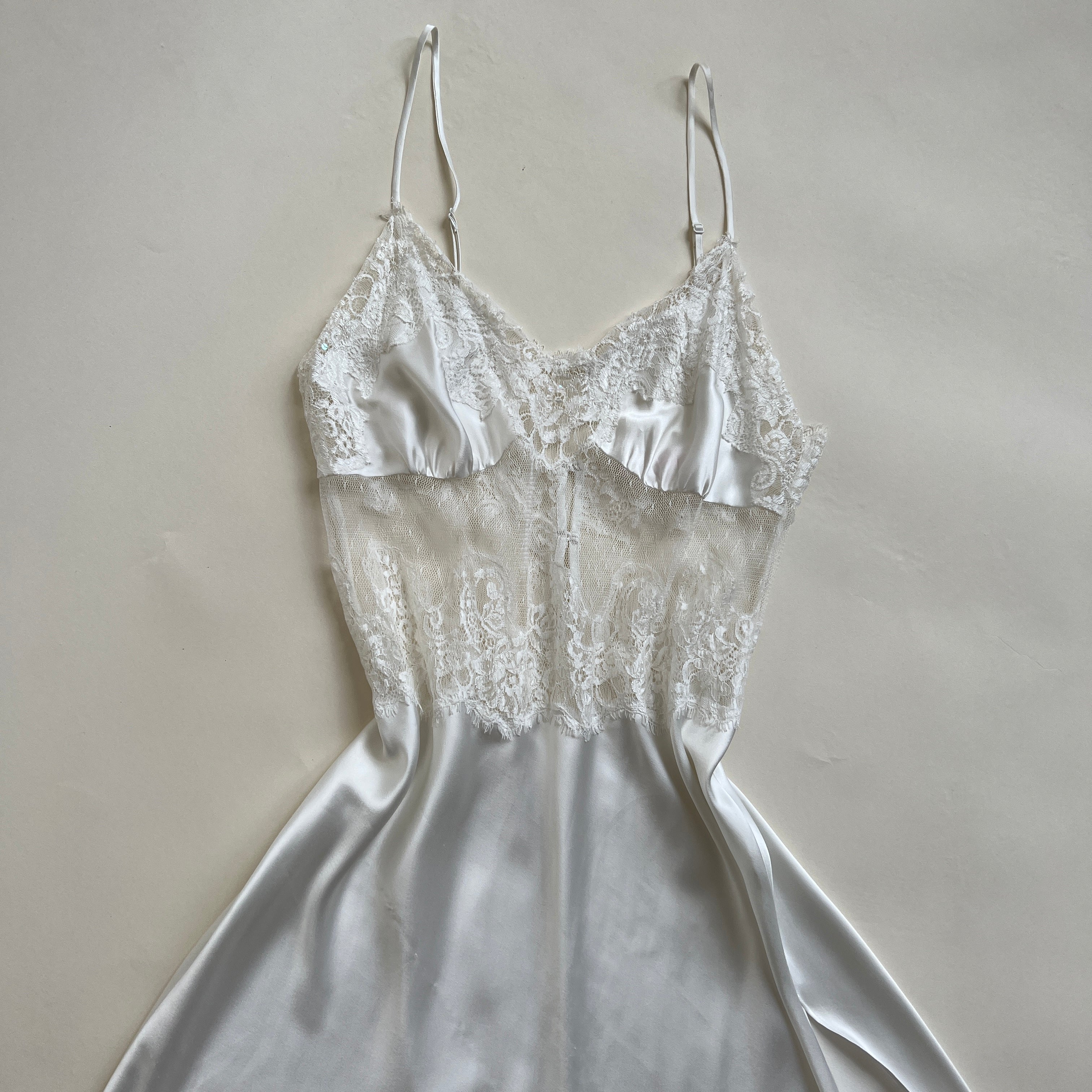 White satin lace maxi slip