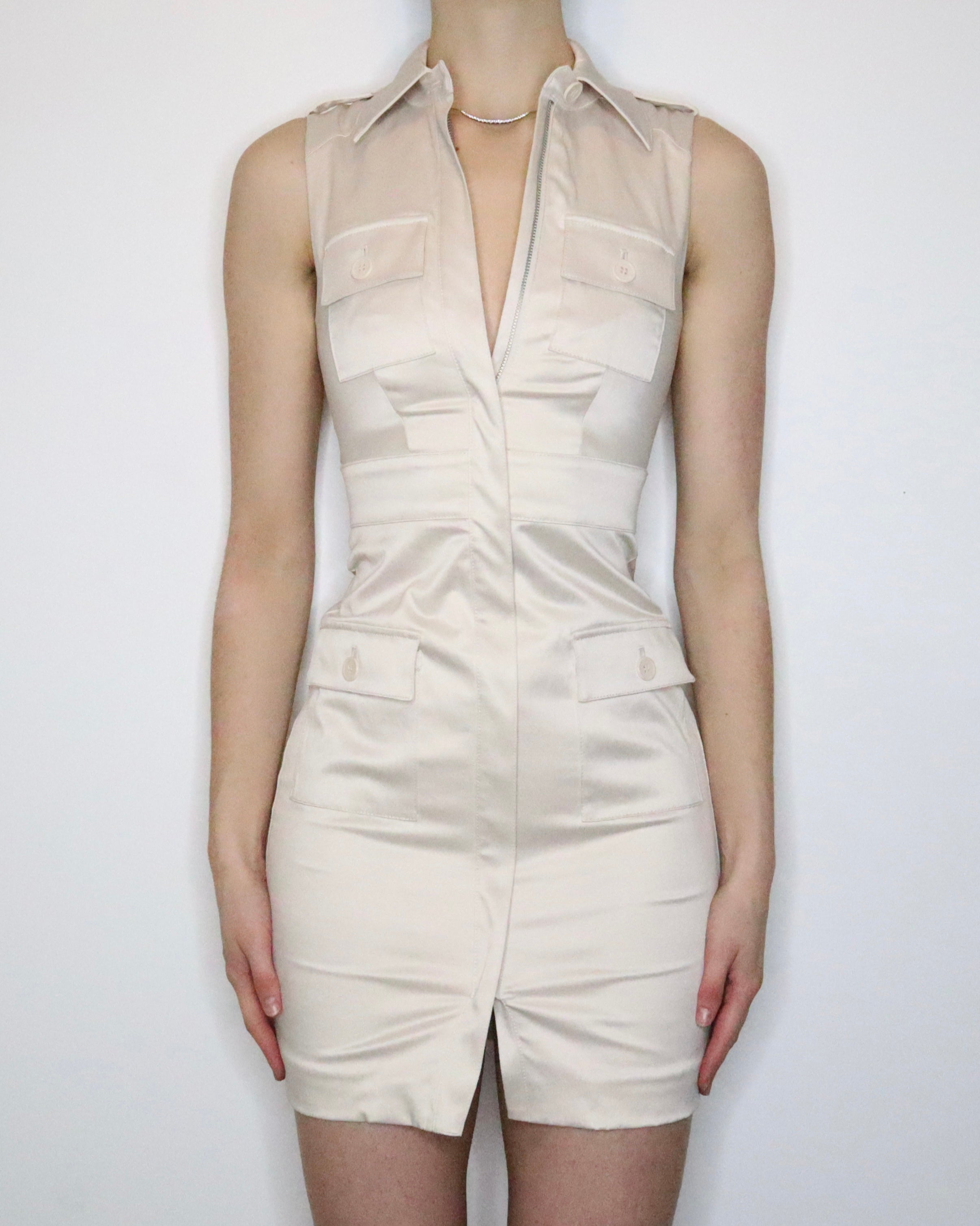 Y2K BEBE Cream Cargo Dress (XS) 