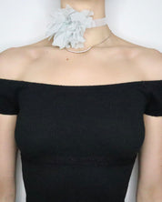 Pale Blue Silk Flower Choker 