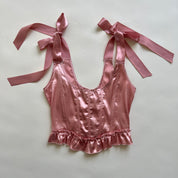Pink satin tie corset bustier sz L