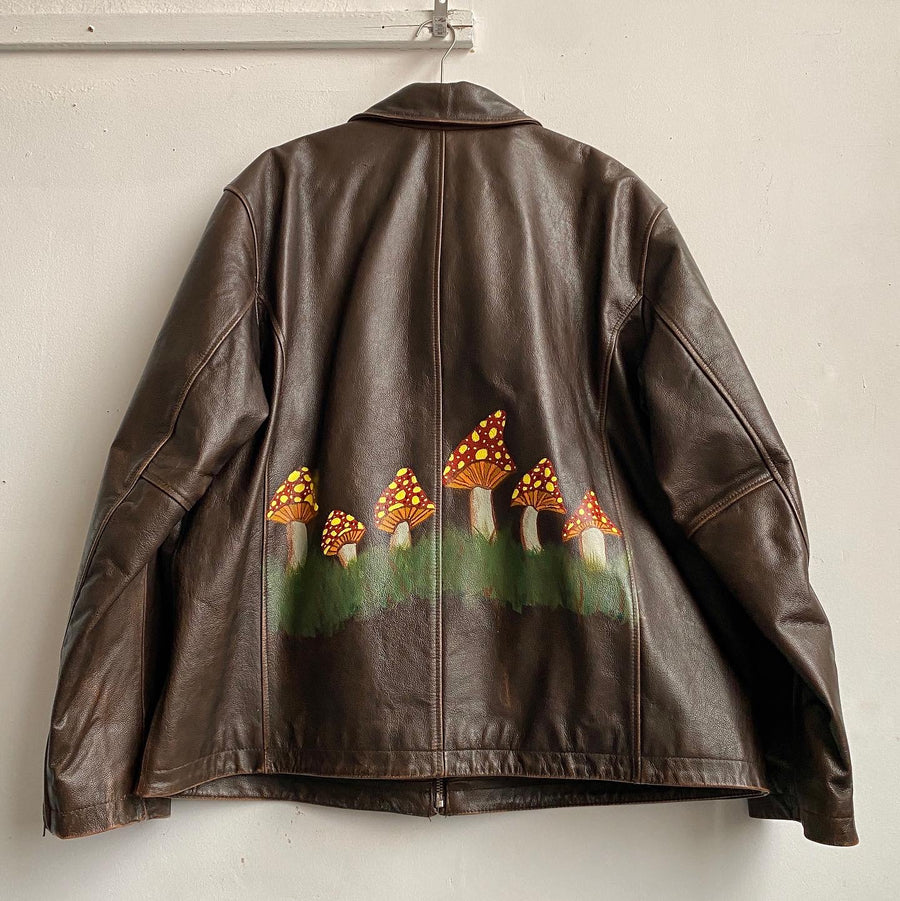 🍄 hand painted leather jacket