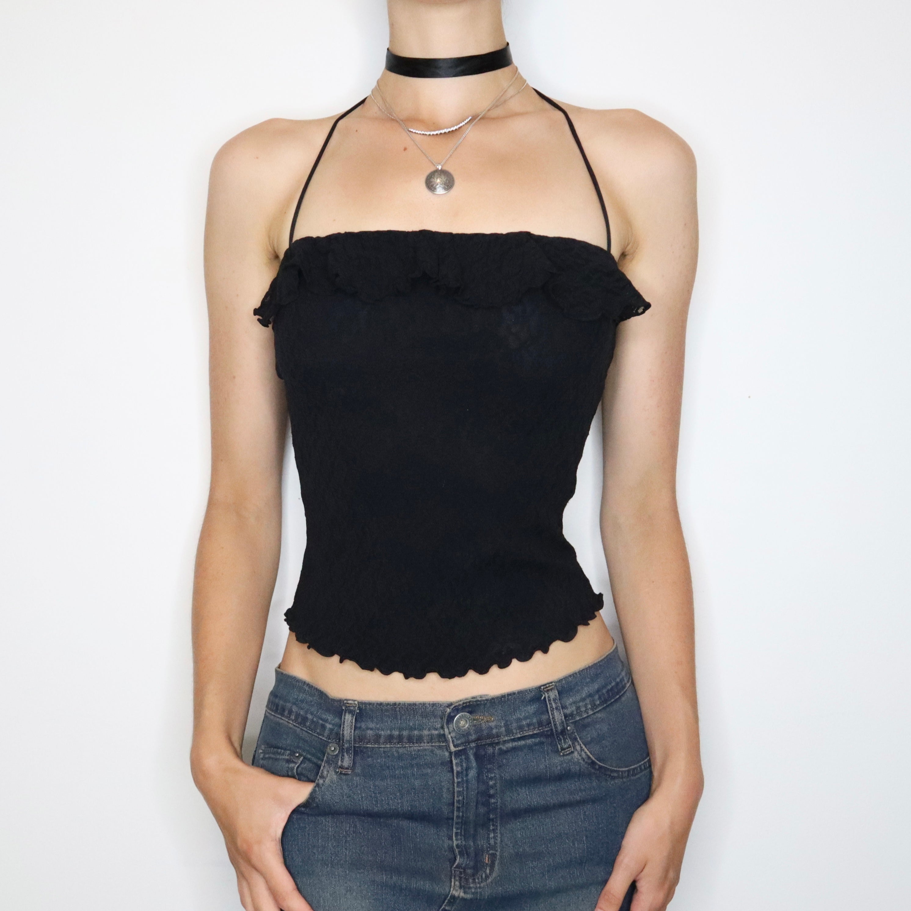 Guess Black Lace Halter Top (Small) 