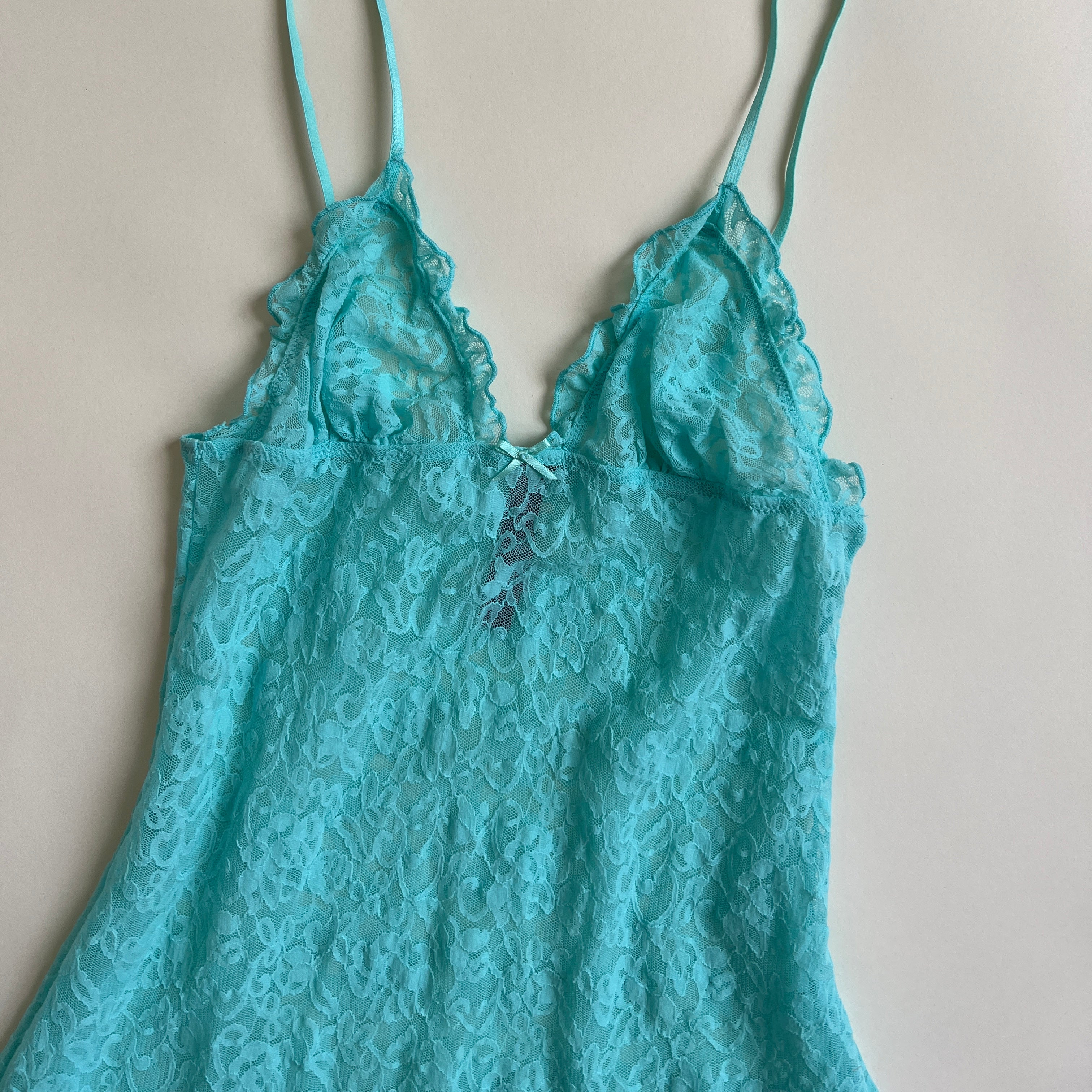 Cyan sheer lace slip S