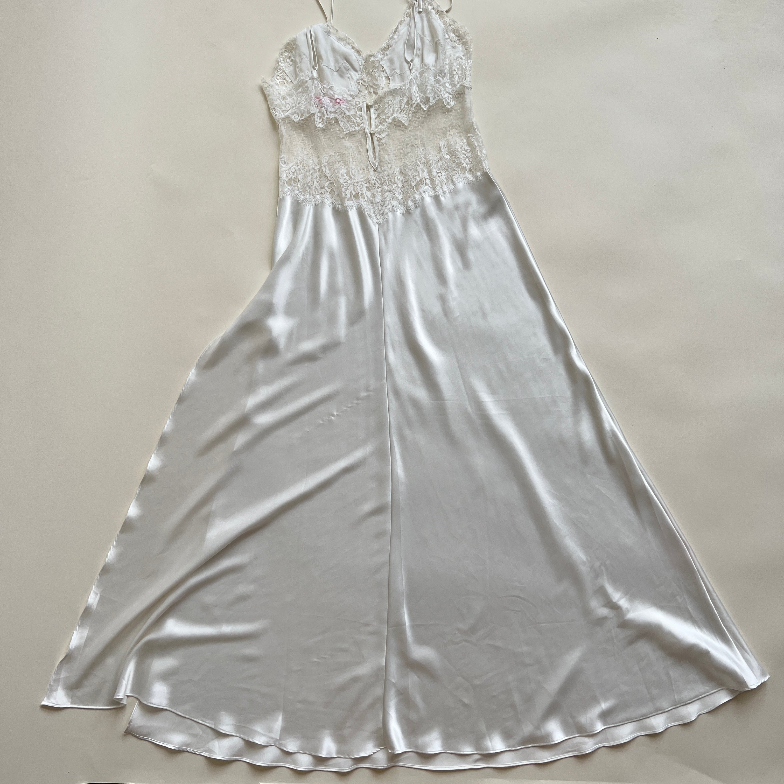White satin lace maxi slip