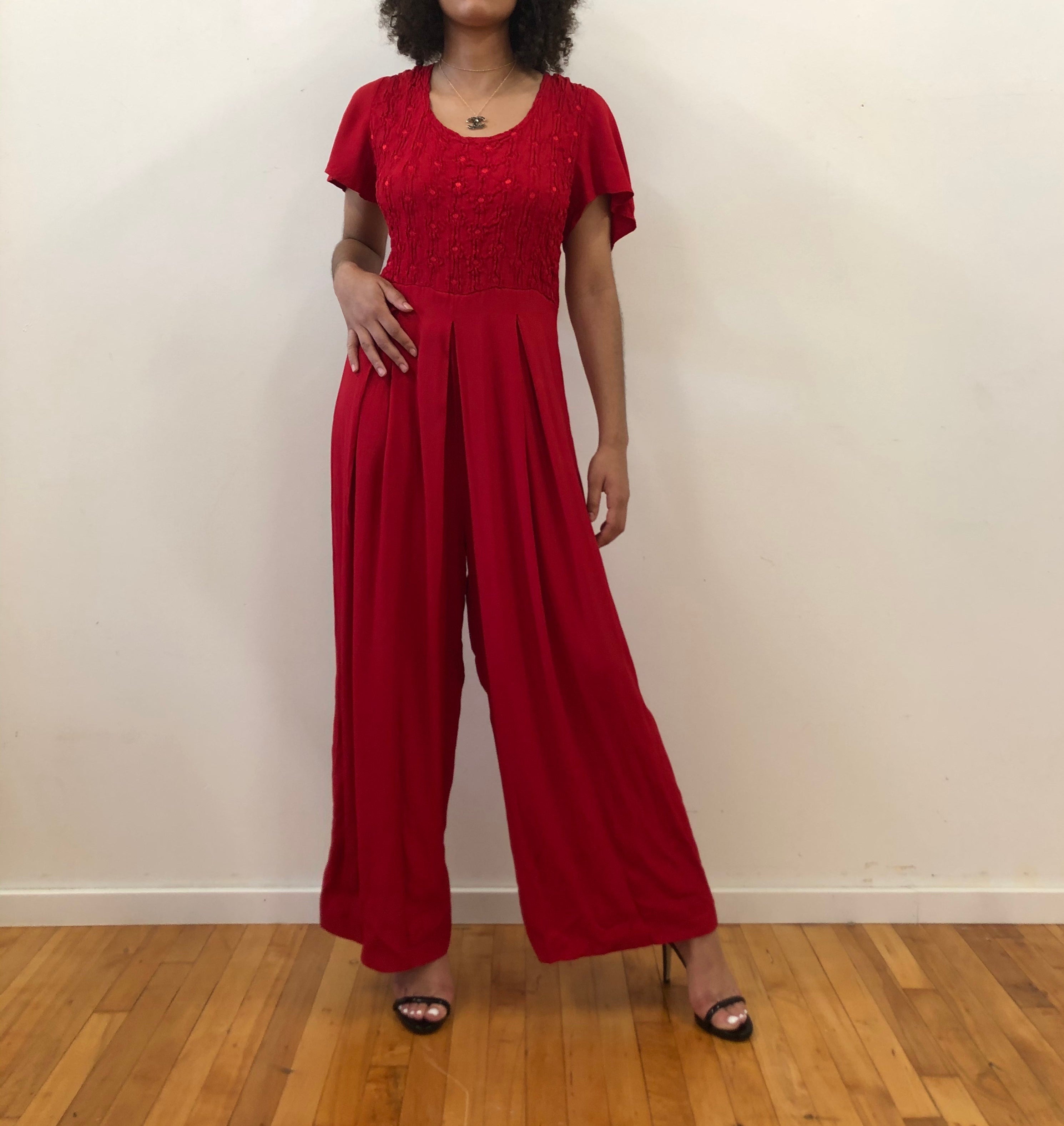 Wide leg red jumpsuit