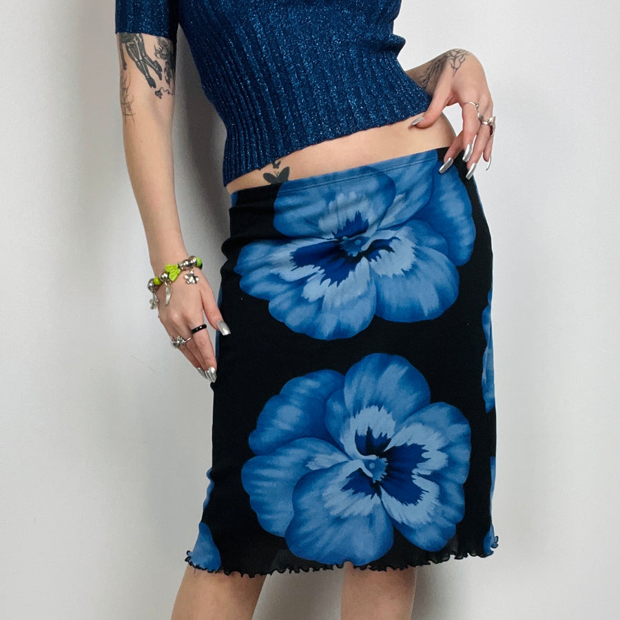 90s Floral Micromesh Midi Skirt