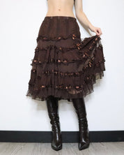 Brown Tiered Maxi Skirt (Small) 